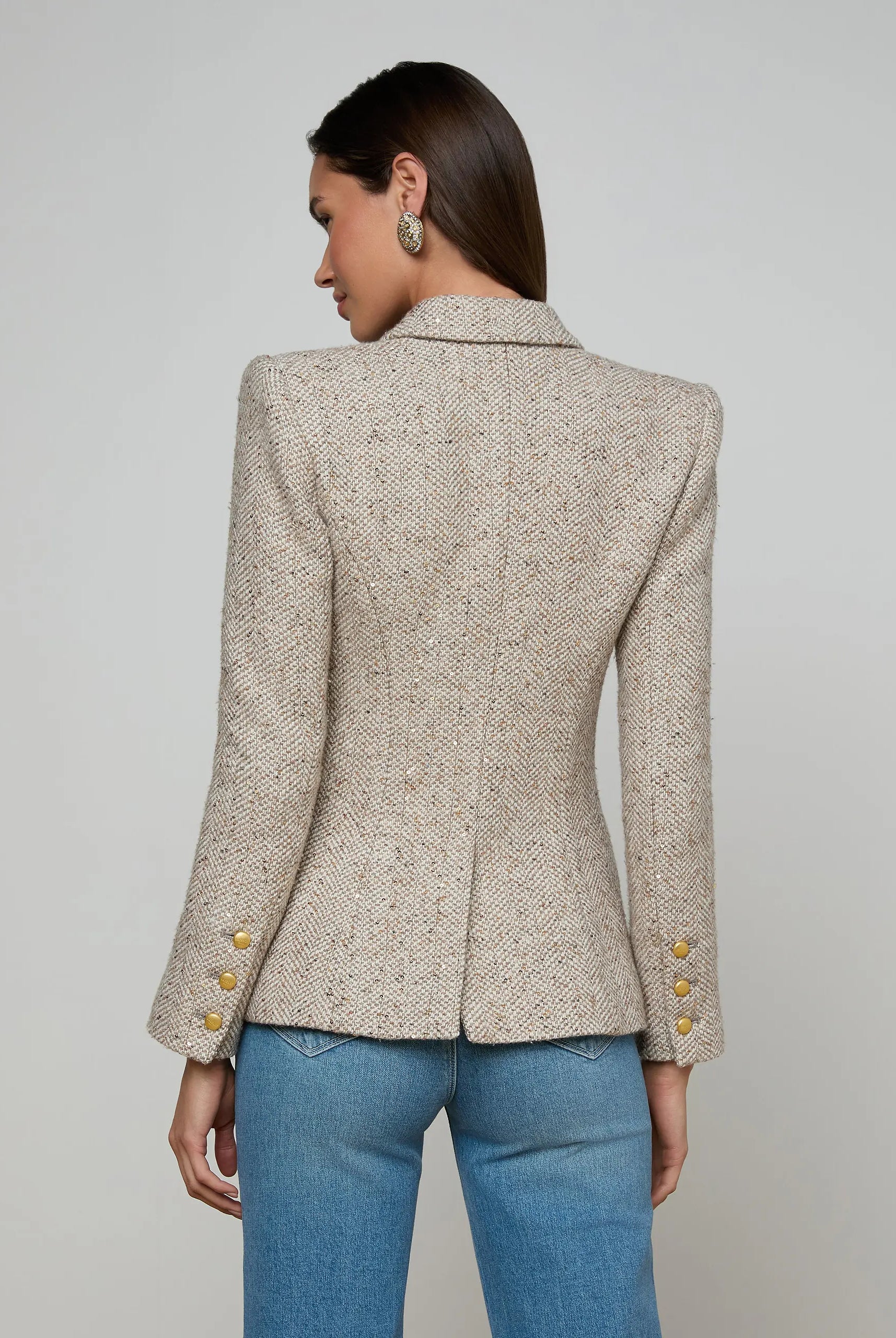 Kyomi Tweed Blazer - Neutral Multi Tweed by L'agence — view 4