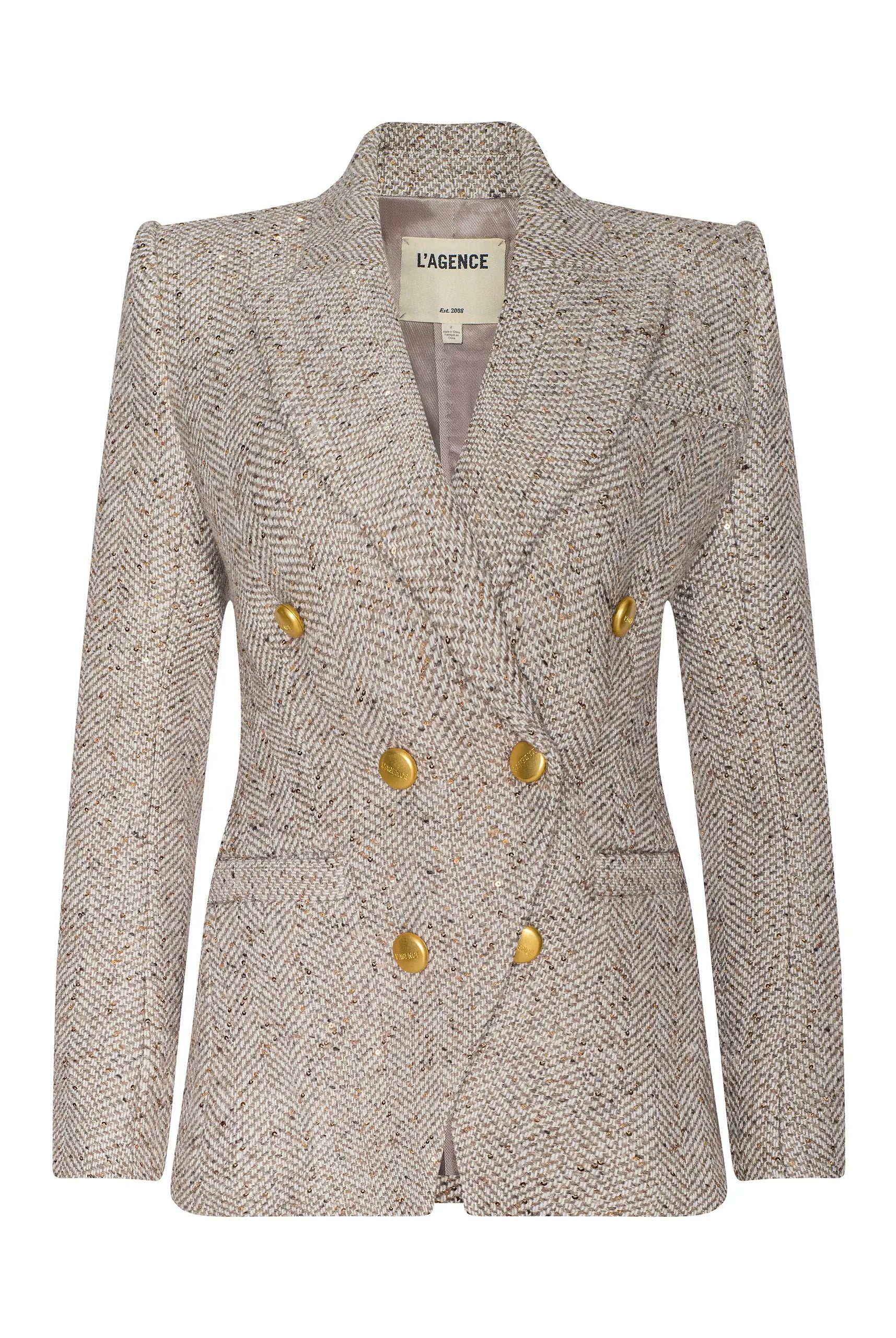 Kyomi Tweed Blazer - Neutral Multi Tweed by L'agence — view 5