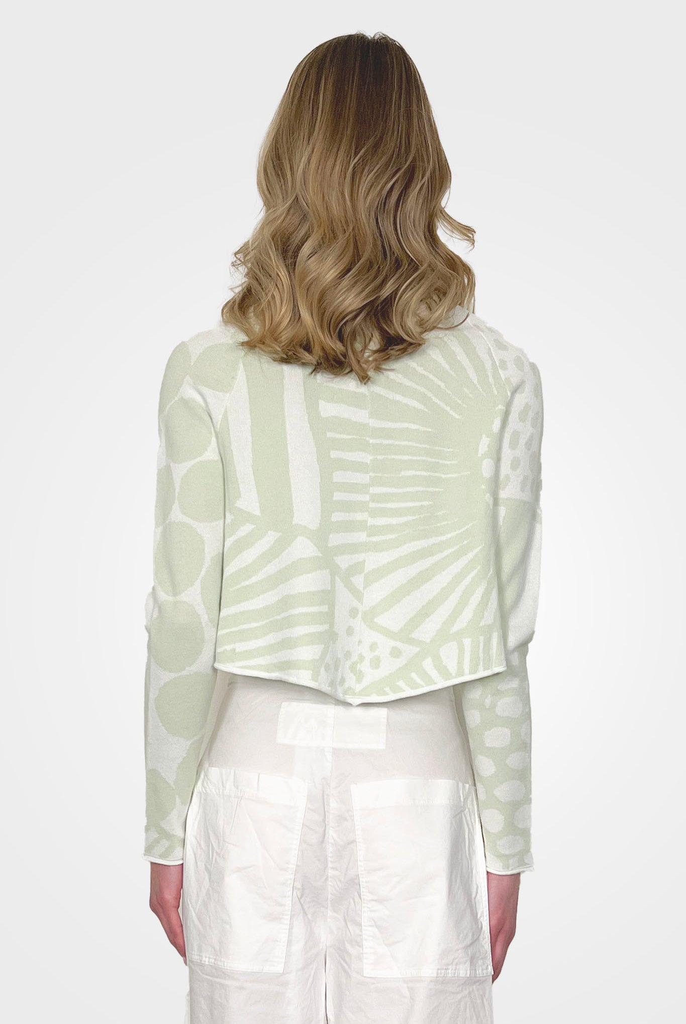 Printed Crop Cardigan - Lime Jacquard by Rundholz — view 3