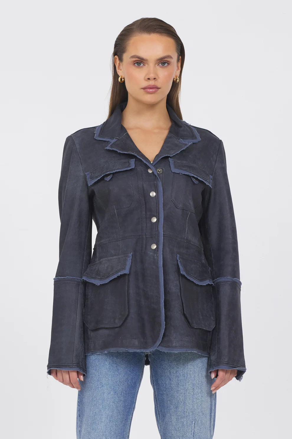 Meryl Distressed Leather Jacket - Indigo by Jakett — view 3