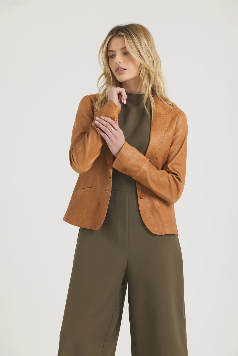 Amelia Wrinkled Leather Jacket - Au Lait by Jakett | 25 South Boutiques