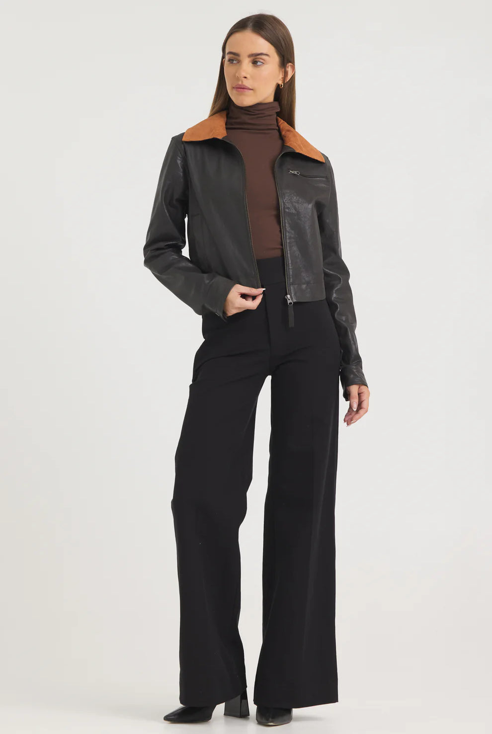 Moira Wrinkled Leather Jacket - Chocolate by Jakett — view 5