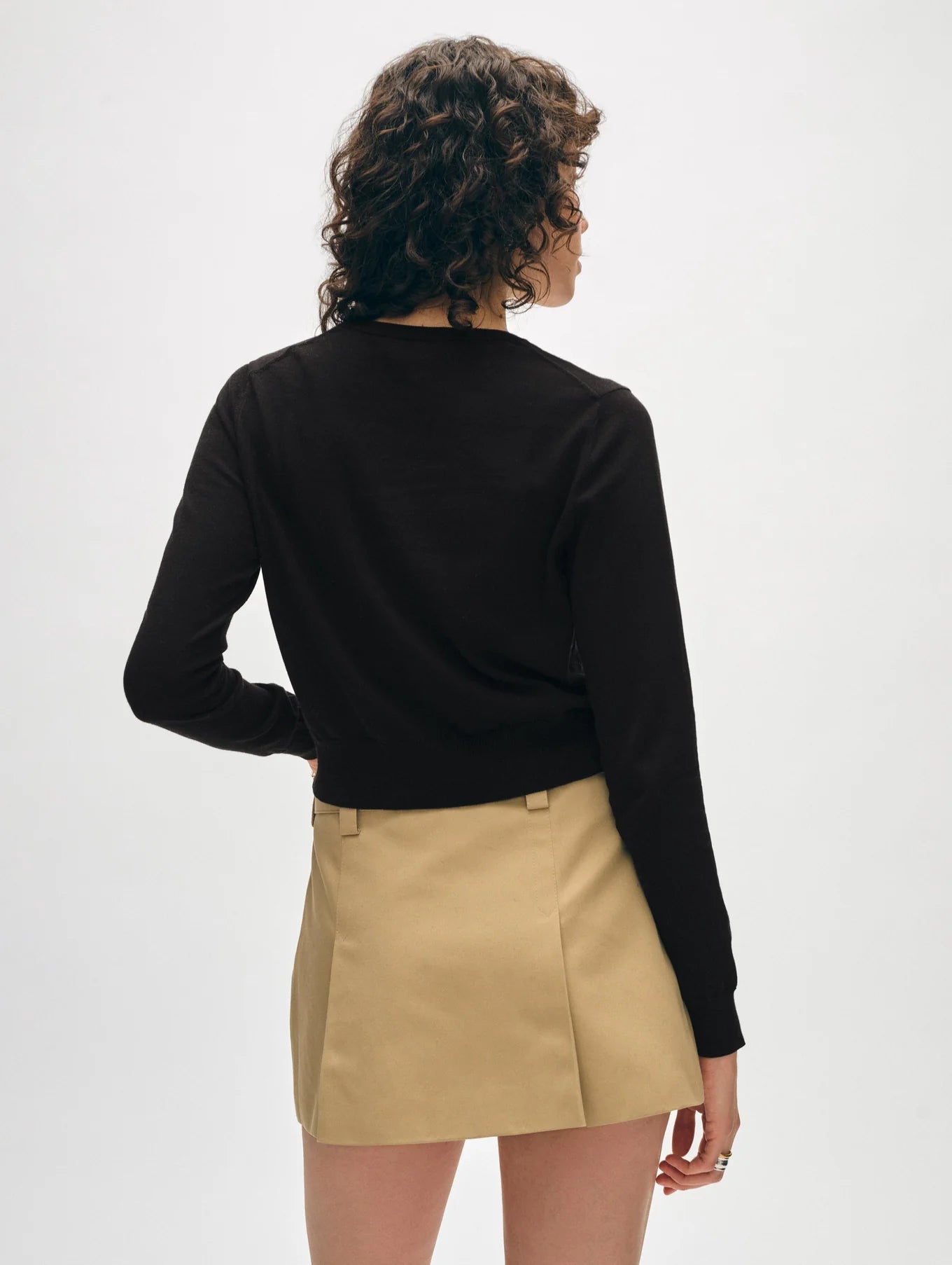 Organic Cotton Crewneck Cardigan - Black by White + Warren — view 3