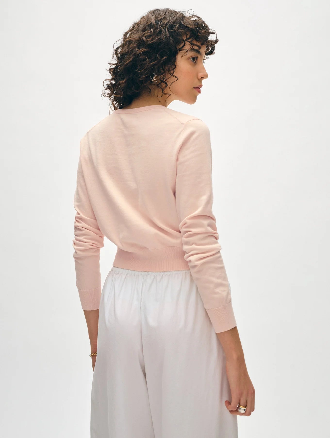 Organic Cotton Crewneck Cardigan - Desert Pink by White + Warren — view 3