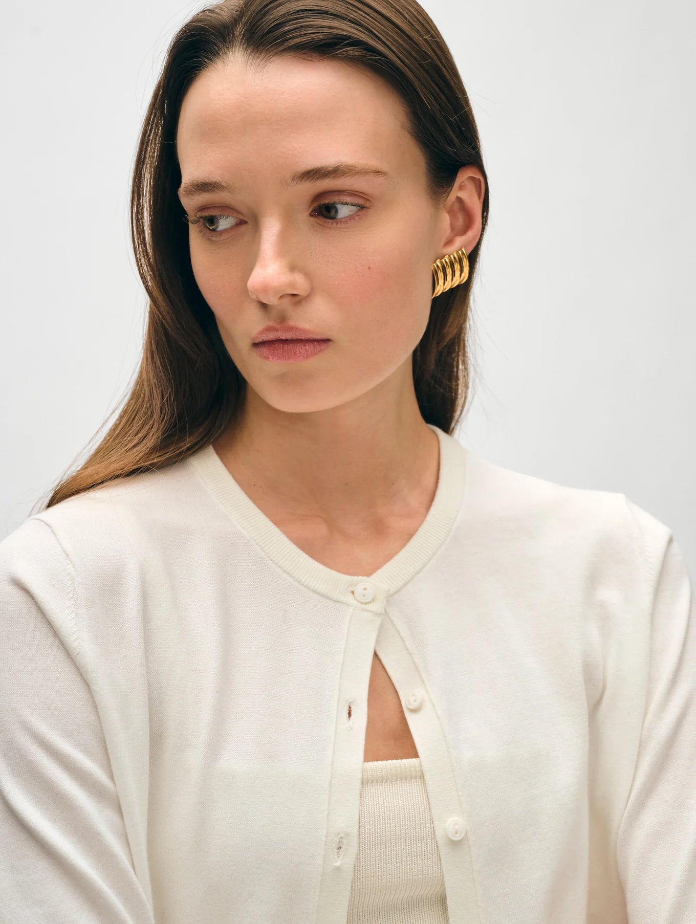 Organic Cotton Crewneck Cardigan - White by White + Warren — alternate view