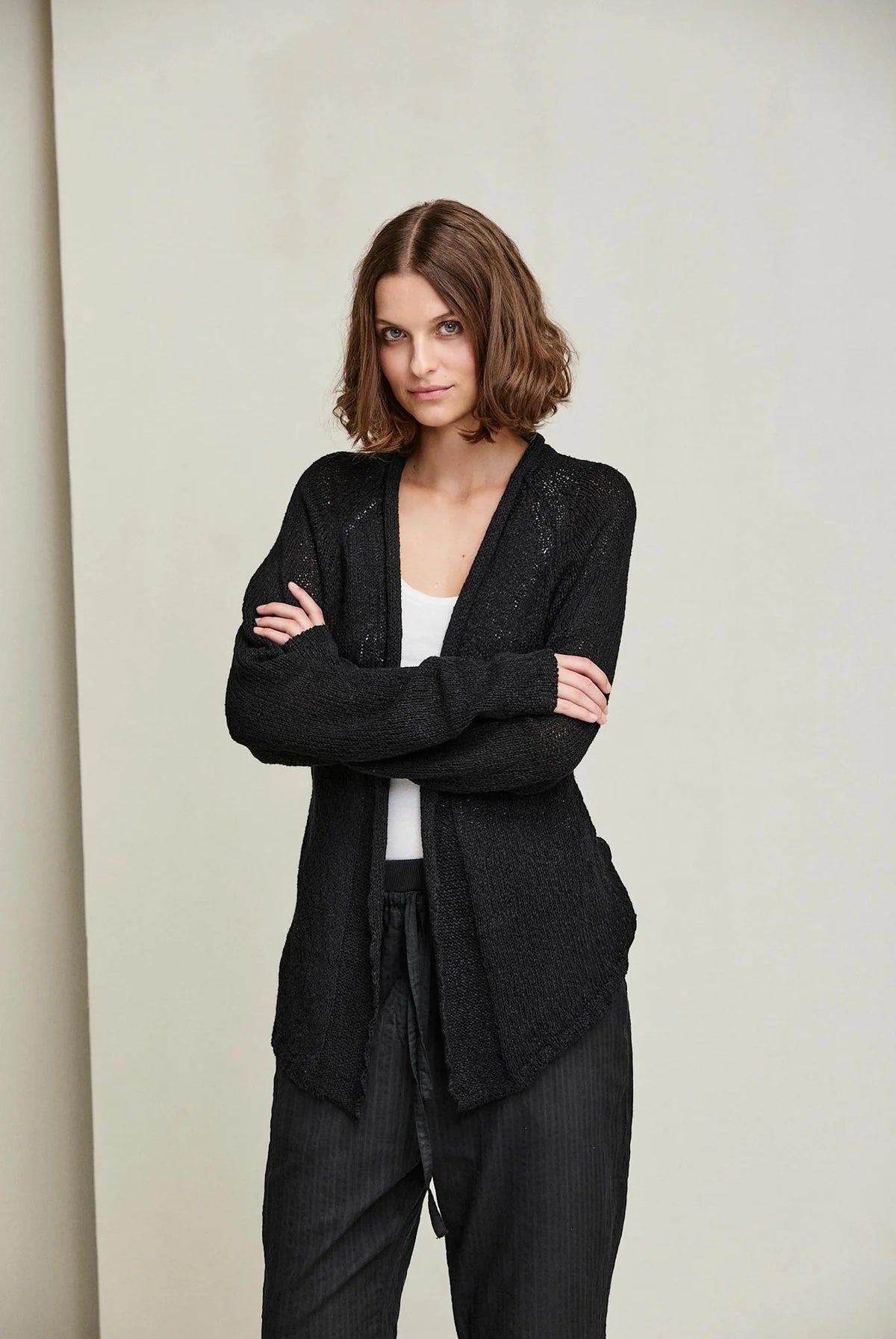 Cotton Linen Silk Cardigan - Black by Kristensen — view 3