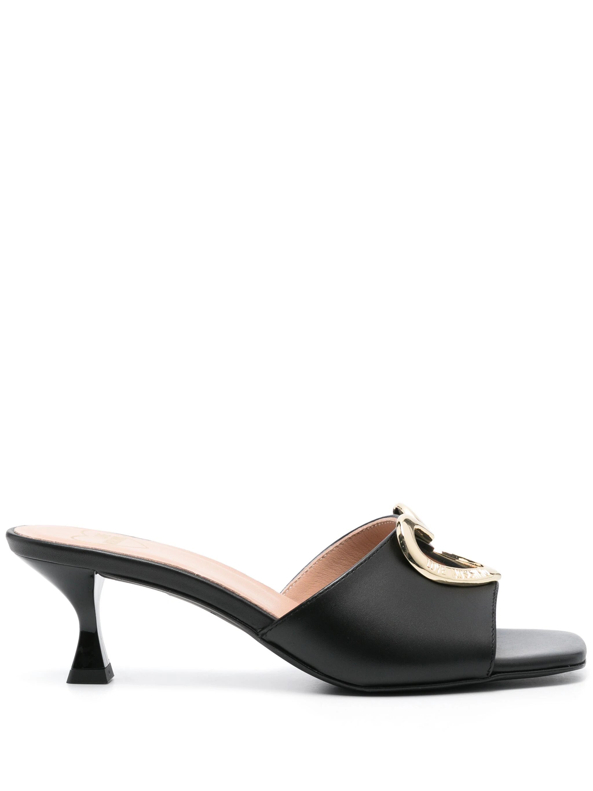 Logo Plaque Leather Mules - Black by Love Moschino | 25 South Boutiques