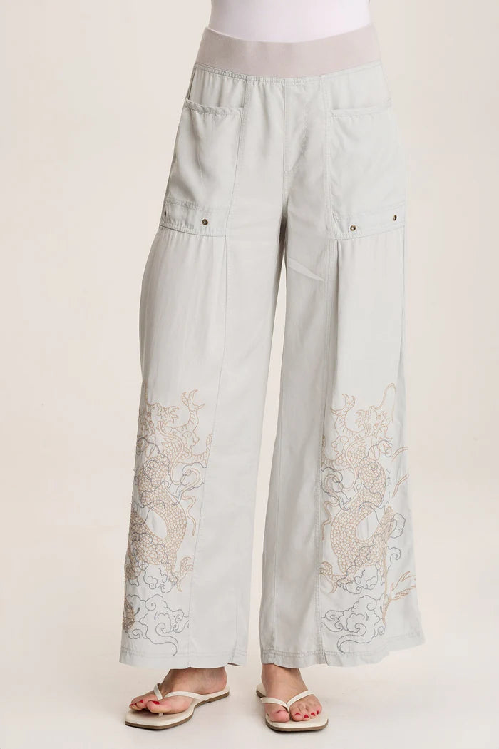 Phedora Twill Embroidered Wide Leg Pant - Grey Marble by XCVI | 25 South Boutiques
