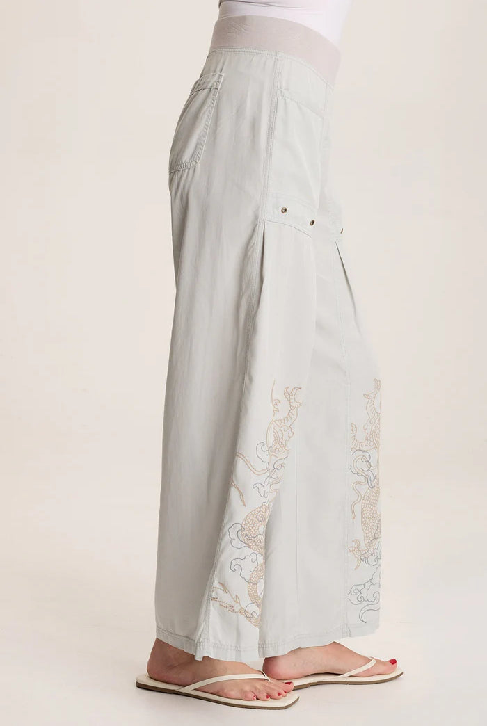 Phedora Twill Embroidered Wide Leg Pant - Grey Marble by XCVI — alternate view
