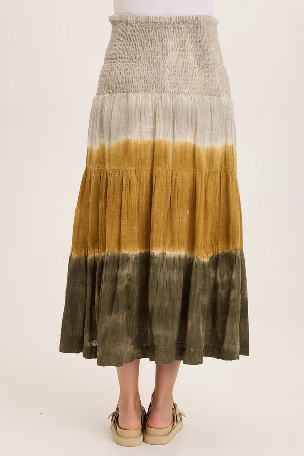 Paigene Gauze Tiered Skirt - Tricolor Ombre by XCVI — view 3