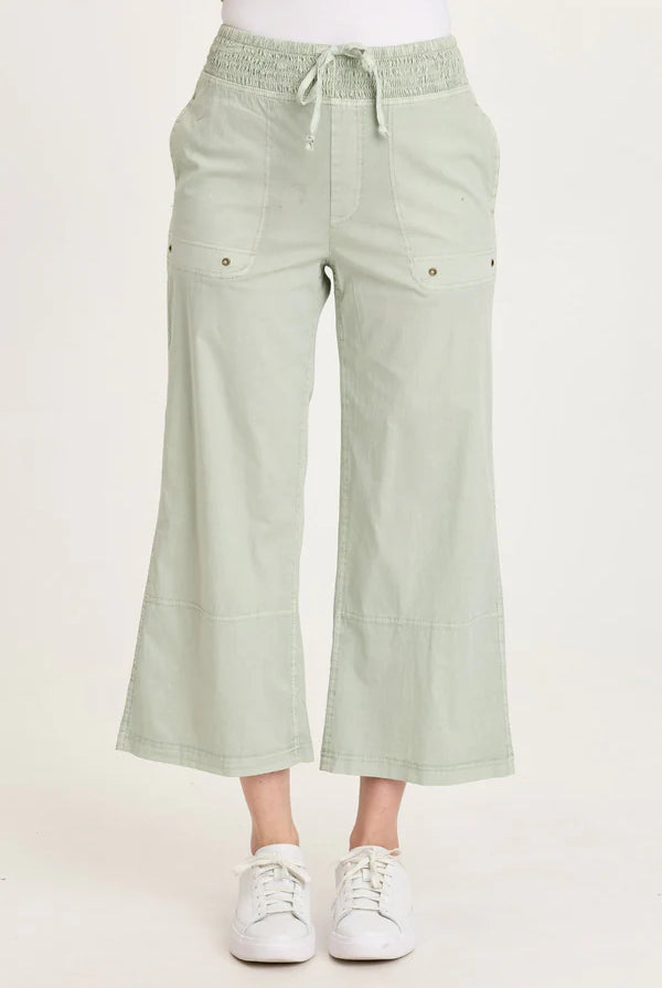 Artus Poplin Smocked Waist Crop - Tradewind Pigment by XCVI — alternate view