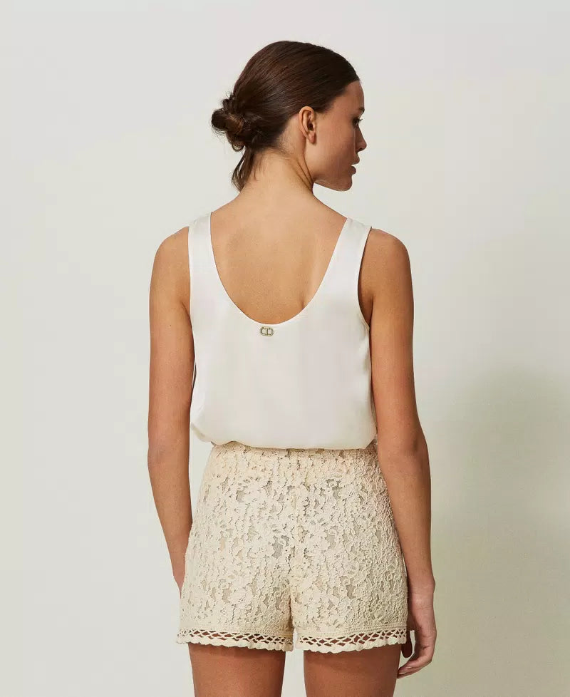 Satin Wide Strap Top - Snow by Twinset — view 4