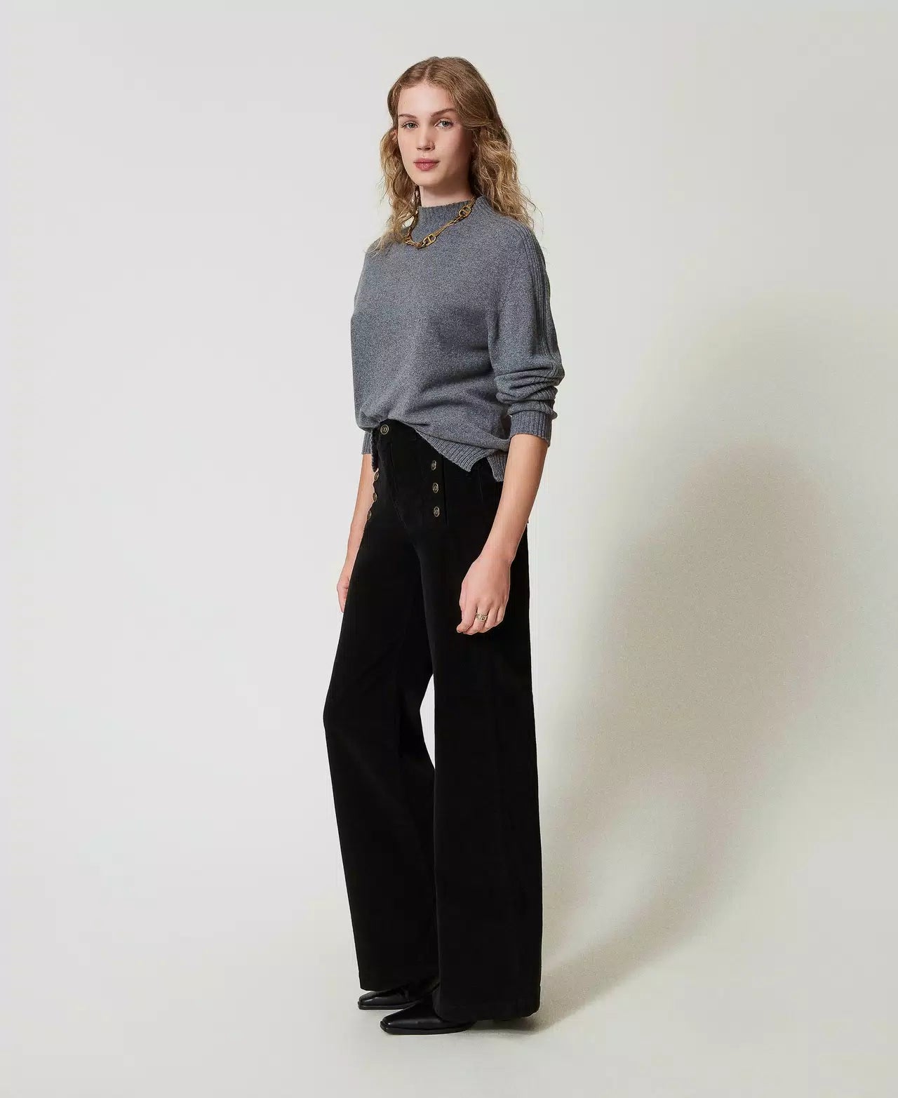 Velvet Trousers with Buttons - Nero by Twinset — alternate view