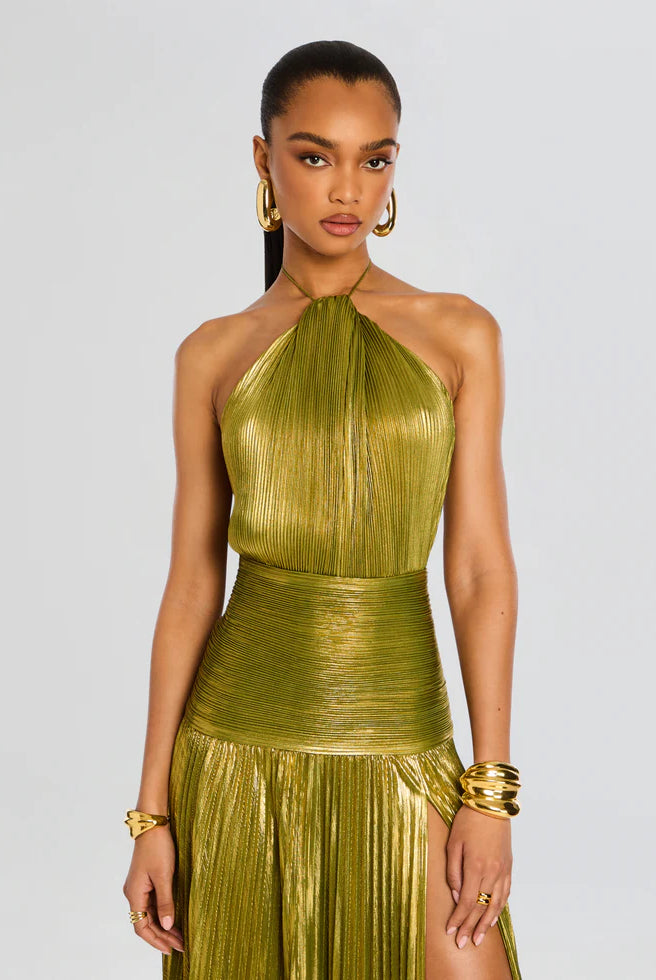 Thalia Dress - Metallic Peridot by Retrofête — view 3