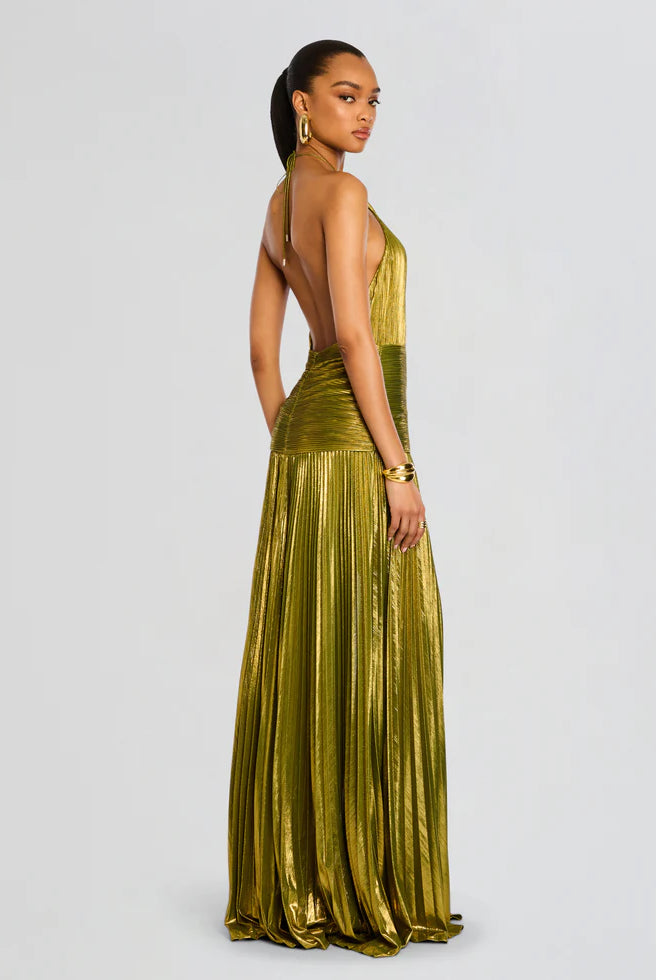 Thalia Dress - Metallic Peridot by Retrofête — alternate view