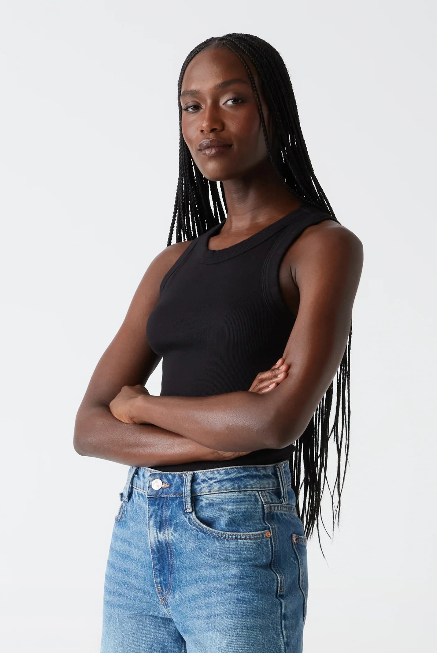 Gina Ribbed Crop Tank - Black by Michael Stars — alternate view