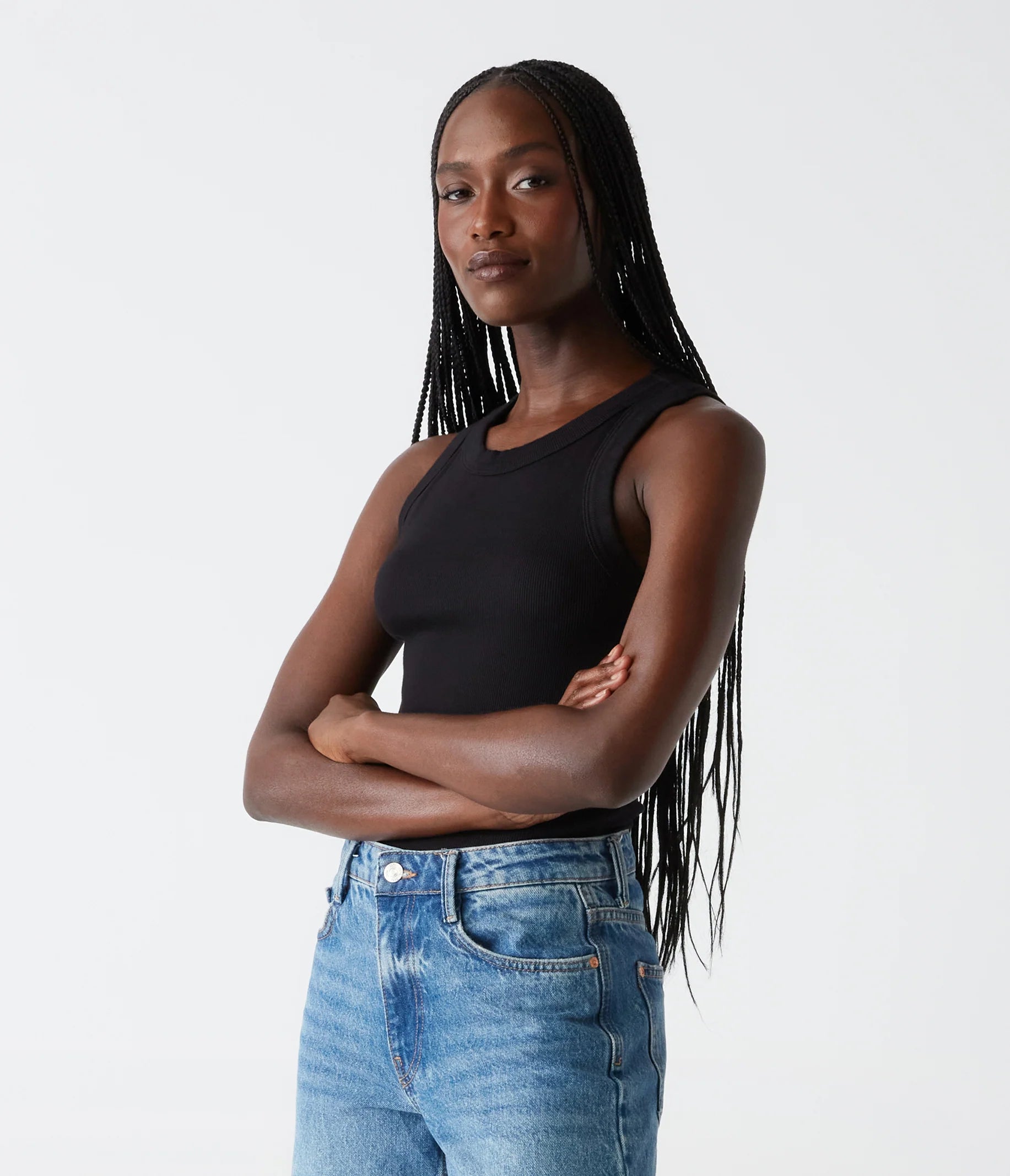 Gina Ribbed Crop Tank - Black by Michael Stars — alternate view