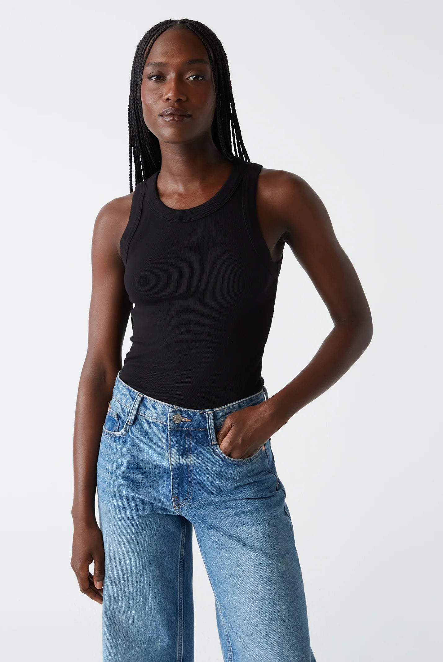 Gina Ribbed Crop Tank - Black by Michael Stars | 25 South Boutiques