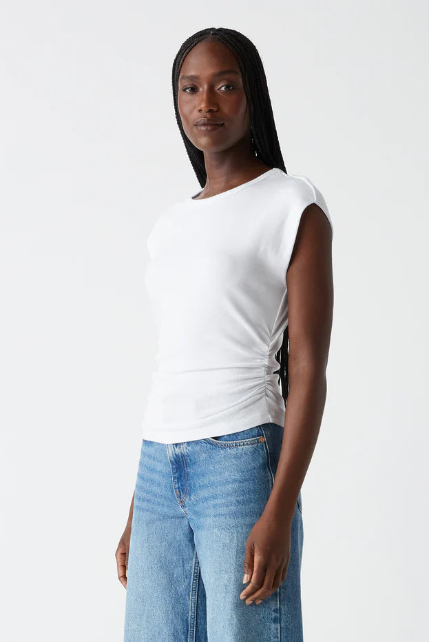 Joni Power Shoulder Tee - White by Michael Stars | 25 South Boutiques