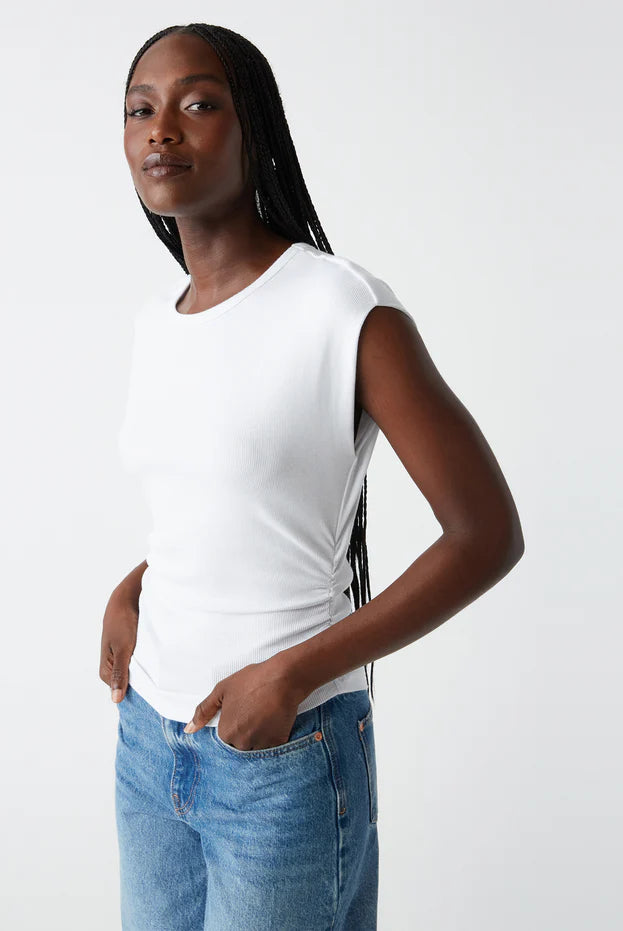 Joni Power Shoulder Tee - White by Michael Stars — view 4