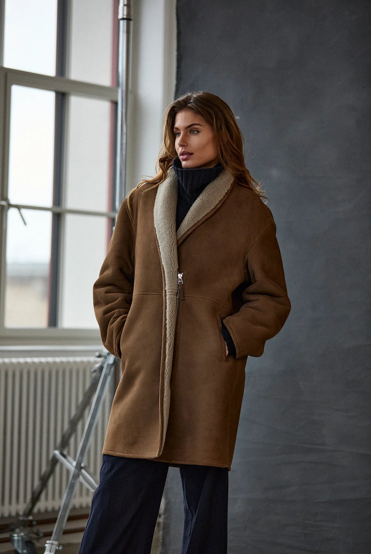 Shearling Coat Long - Dark Camel by Kristensen | 25 South Boutiques