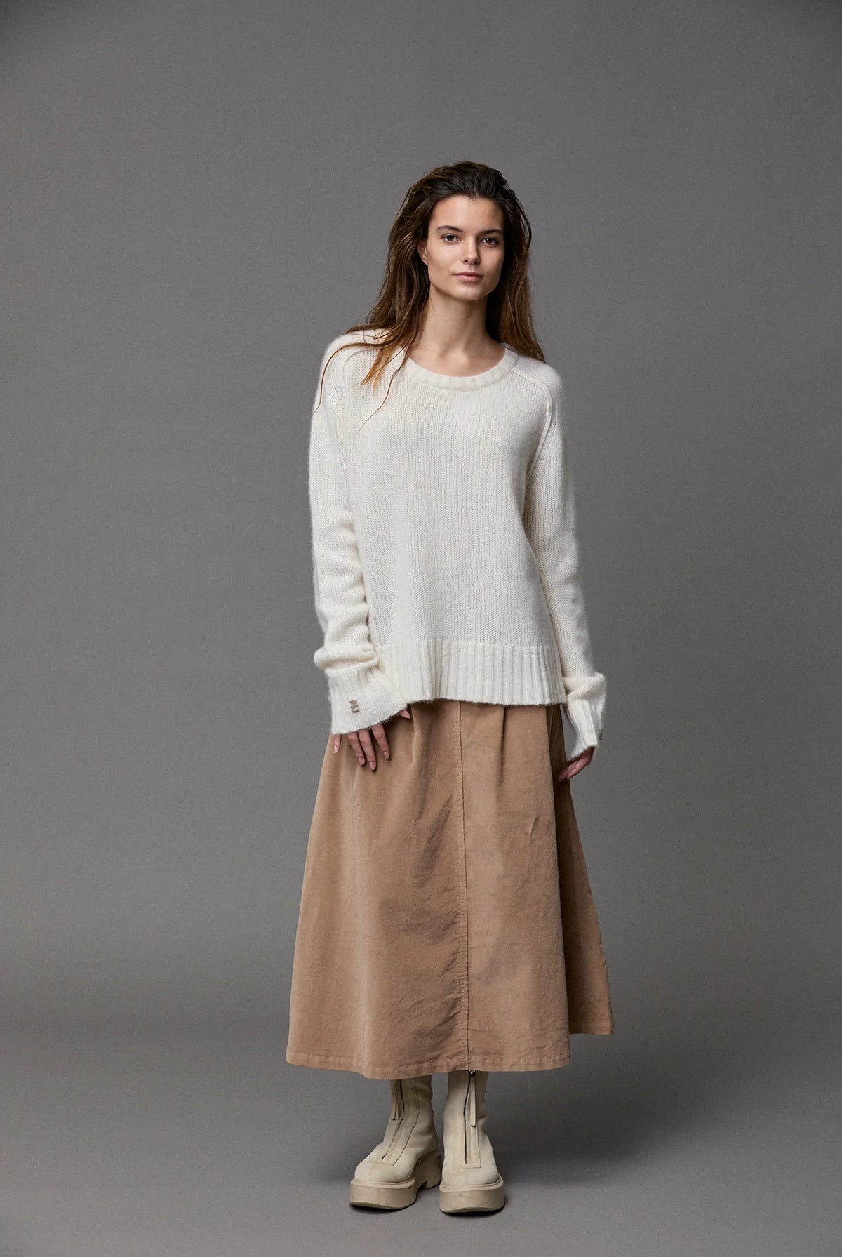 Two Toned Knit Crew Neck - Natural by Kristensen — view 4