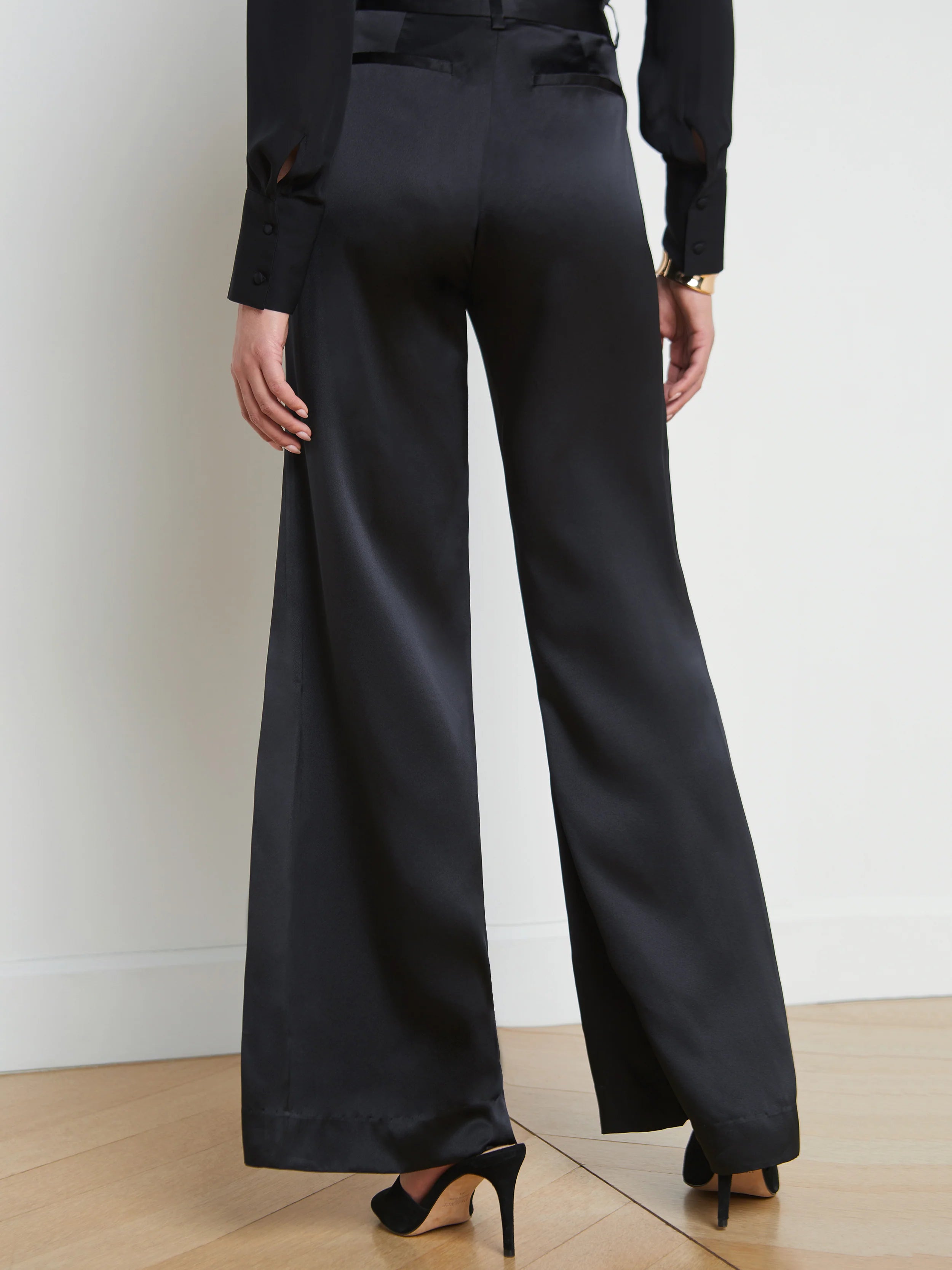 Pilar Silk Wide Leg Pant - Black by L'agence — view 4