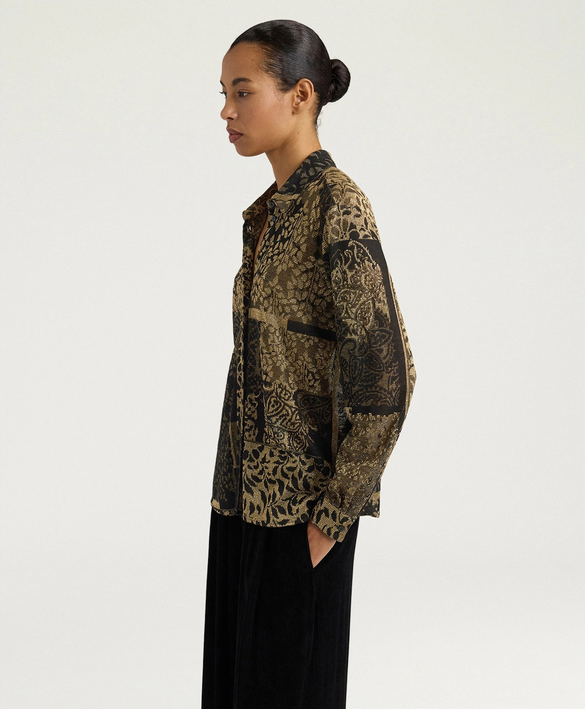 Momonì Arles Jacquard Lurex Jersey Shirt - Black Peach, view 4