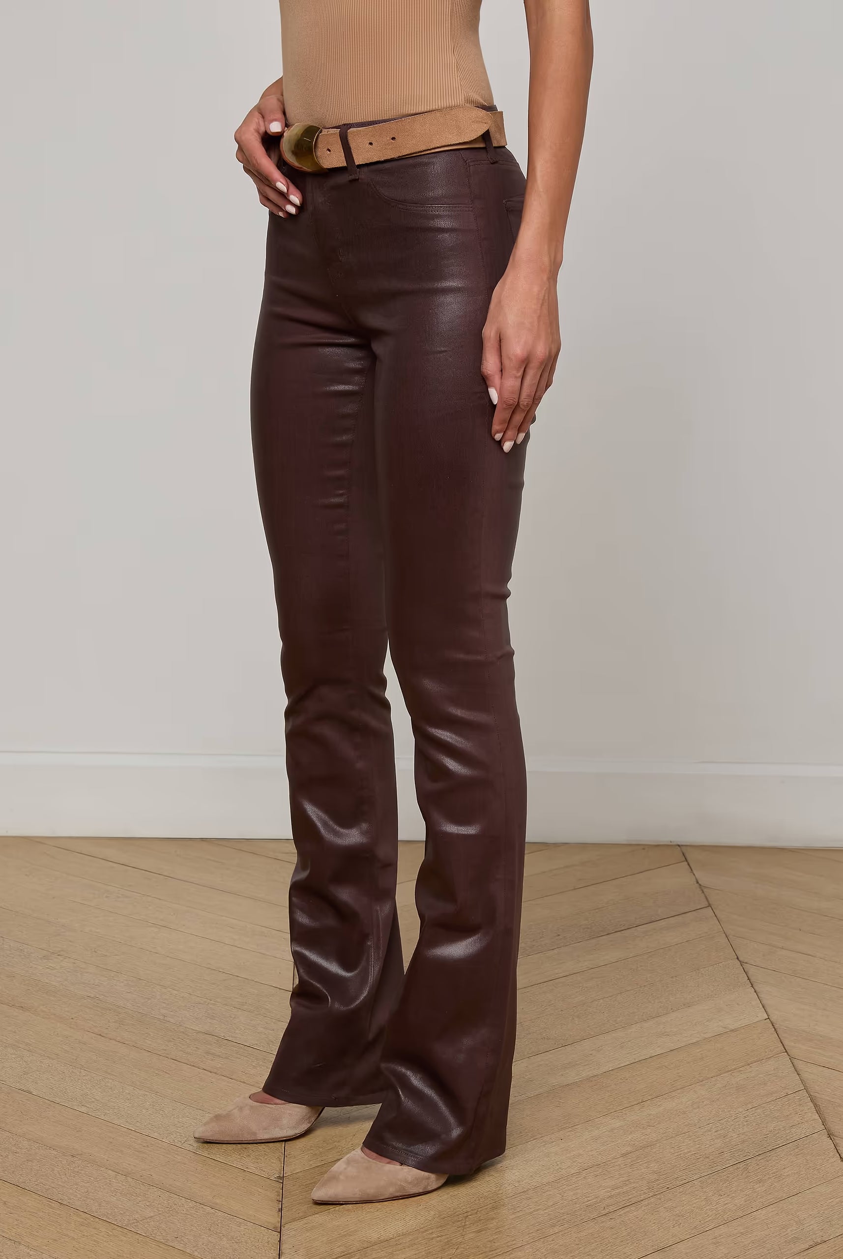 Selma Coated Bootcut Jean - Chocolate Coated by L'agence — view 3