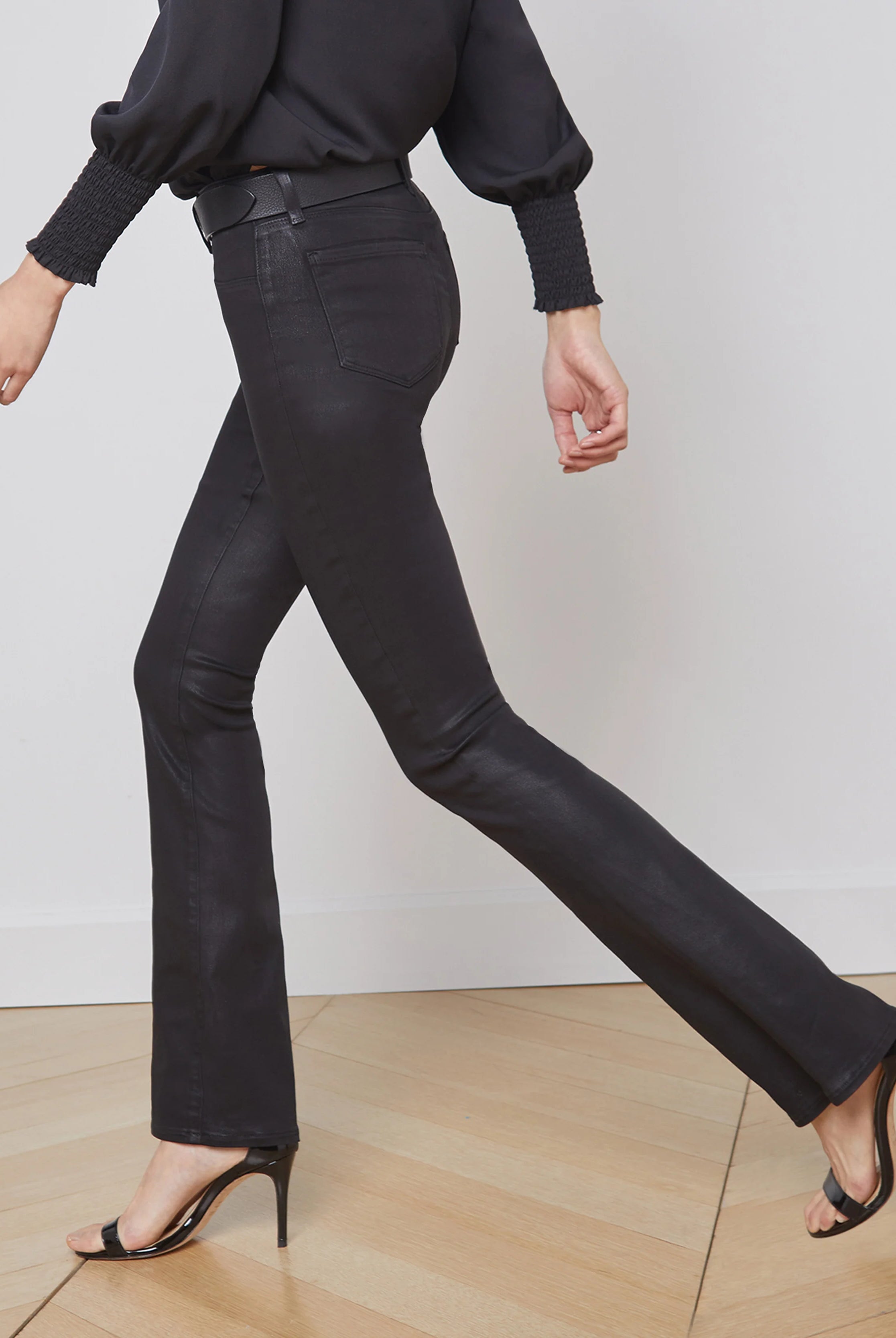 Selma Coated Bootcut Jean - Noir Coated by L'agence — view 3