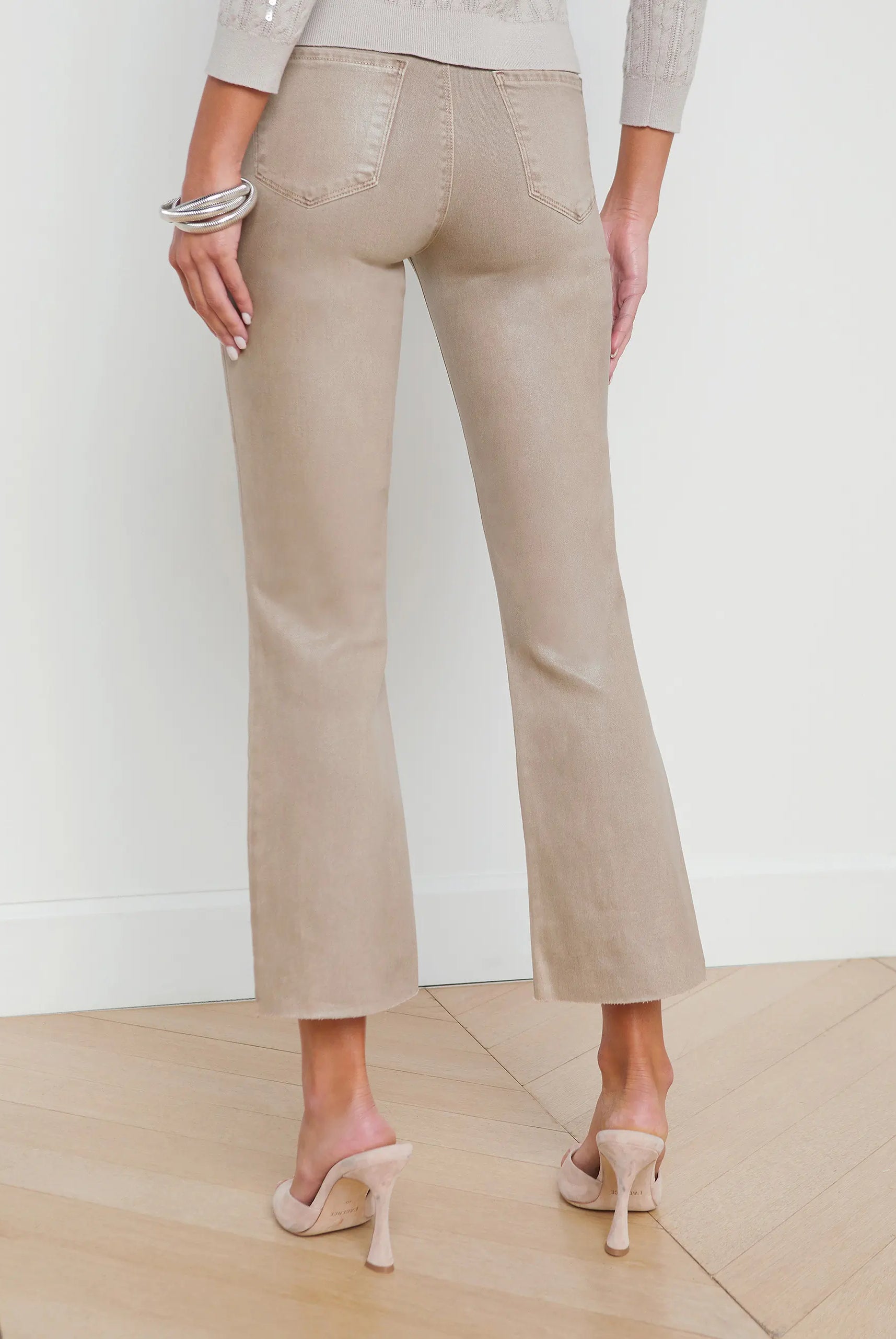 Kendra Coated Cropped Flare Jean - Rye Coated by L'agence — view 3