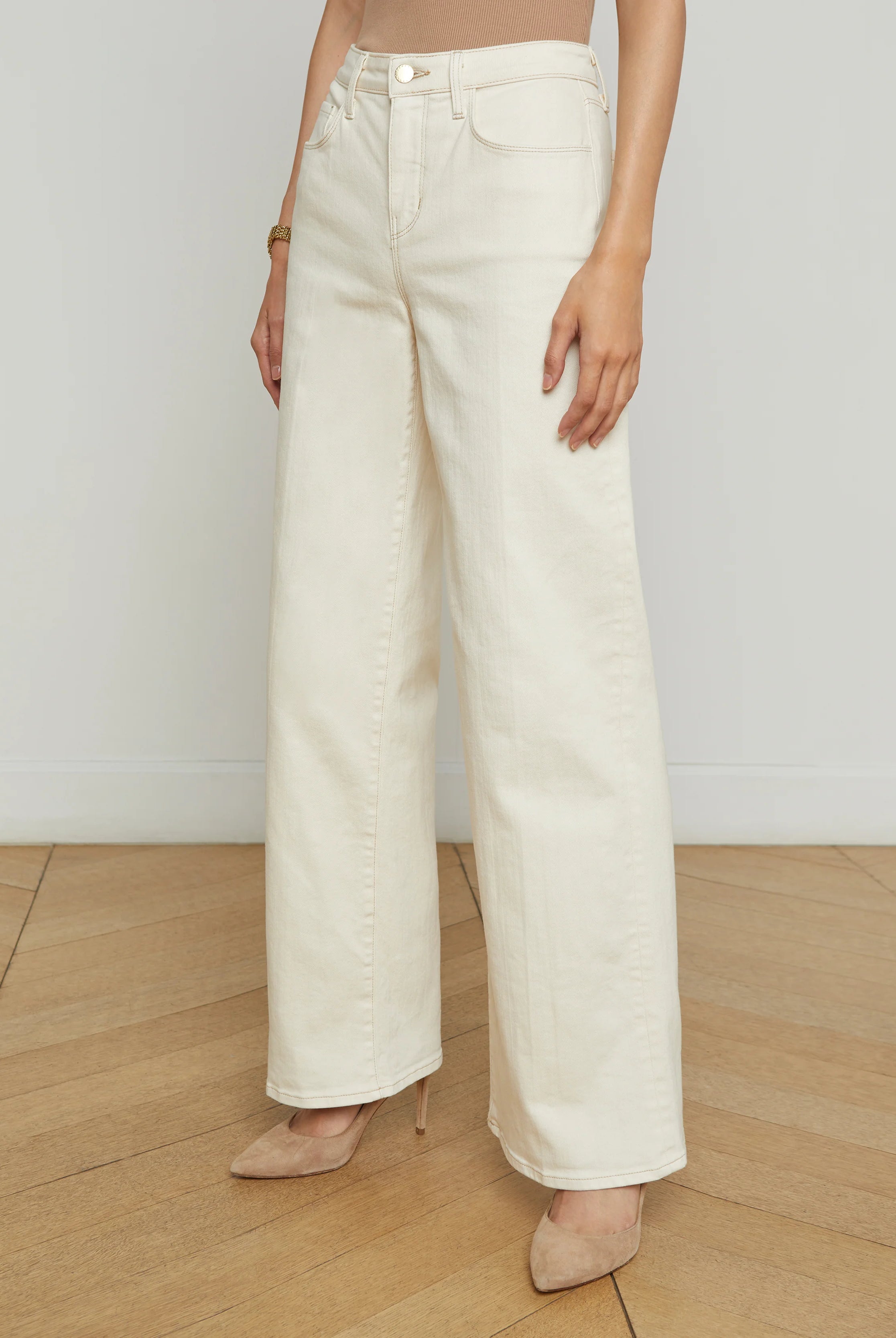 Alicent Wide Leg Jean - Macadamia by L'agence — view 3