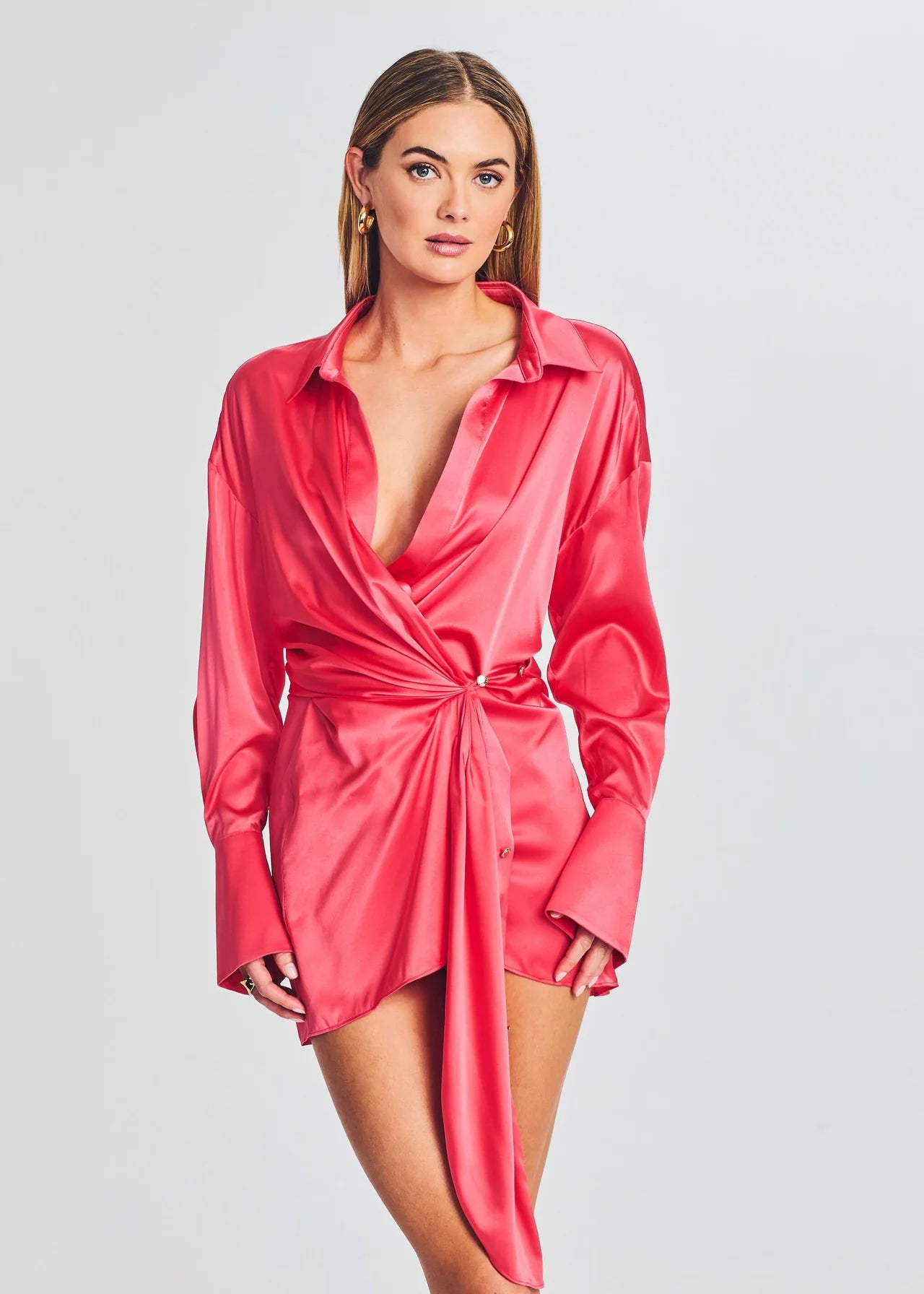 Demi Silk Dress - Neon Coral by SER.O.YA — alternate view