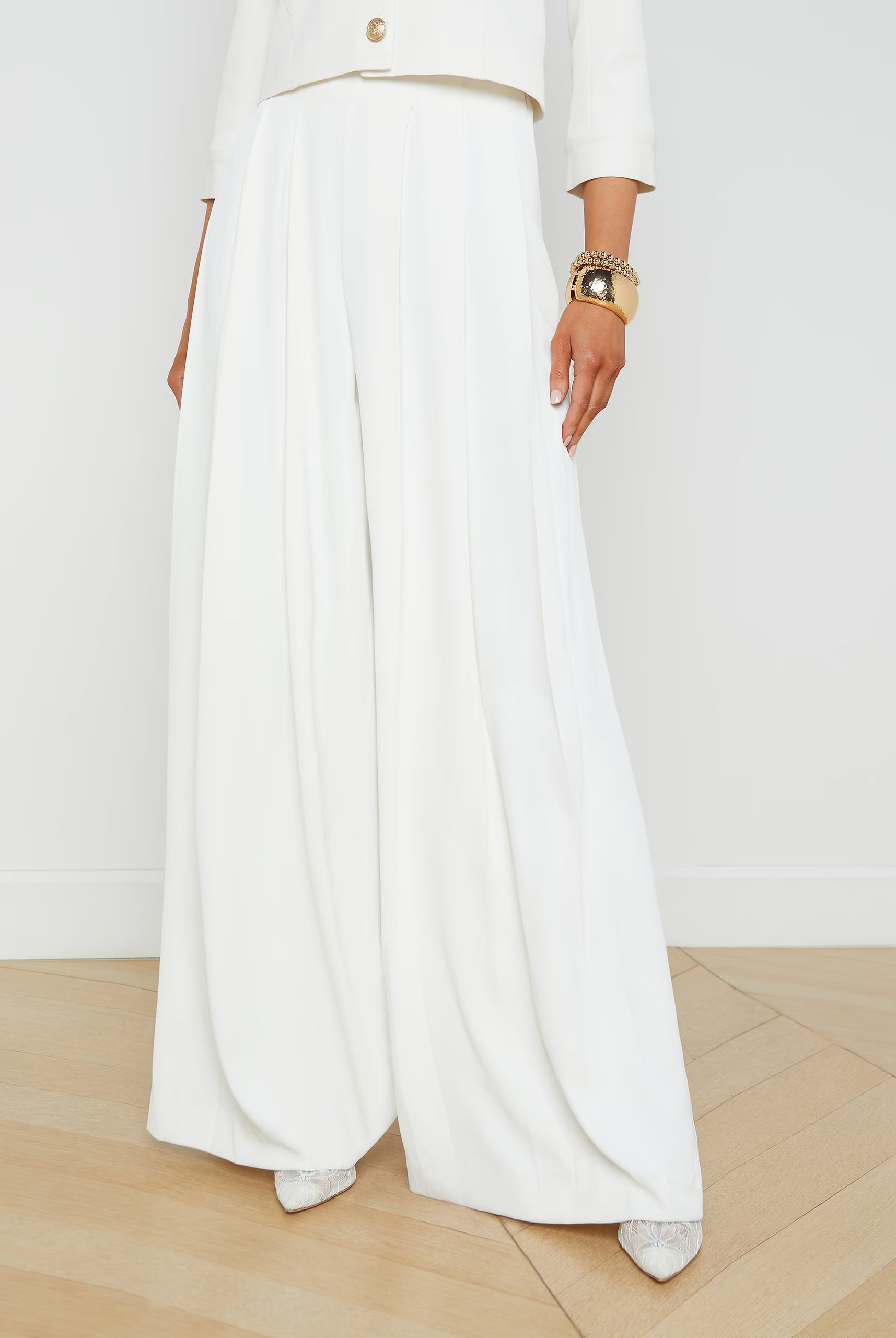 Nova Pleated Wide-Leg Pant - Ivory by L'agence — alternate view