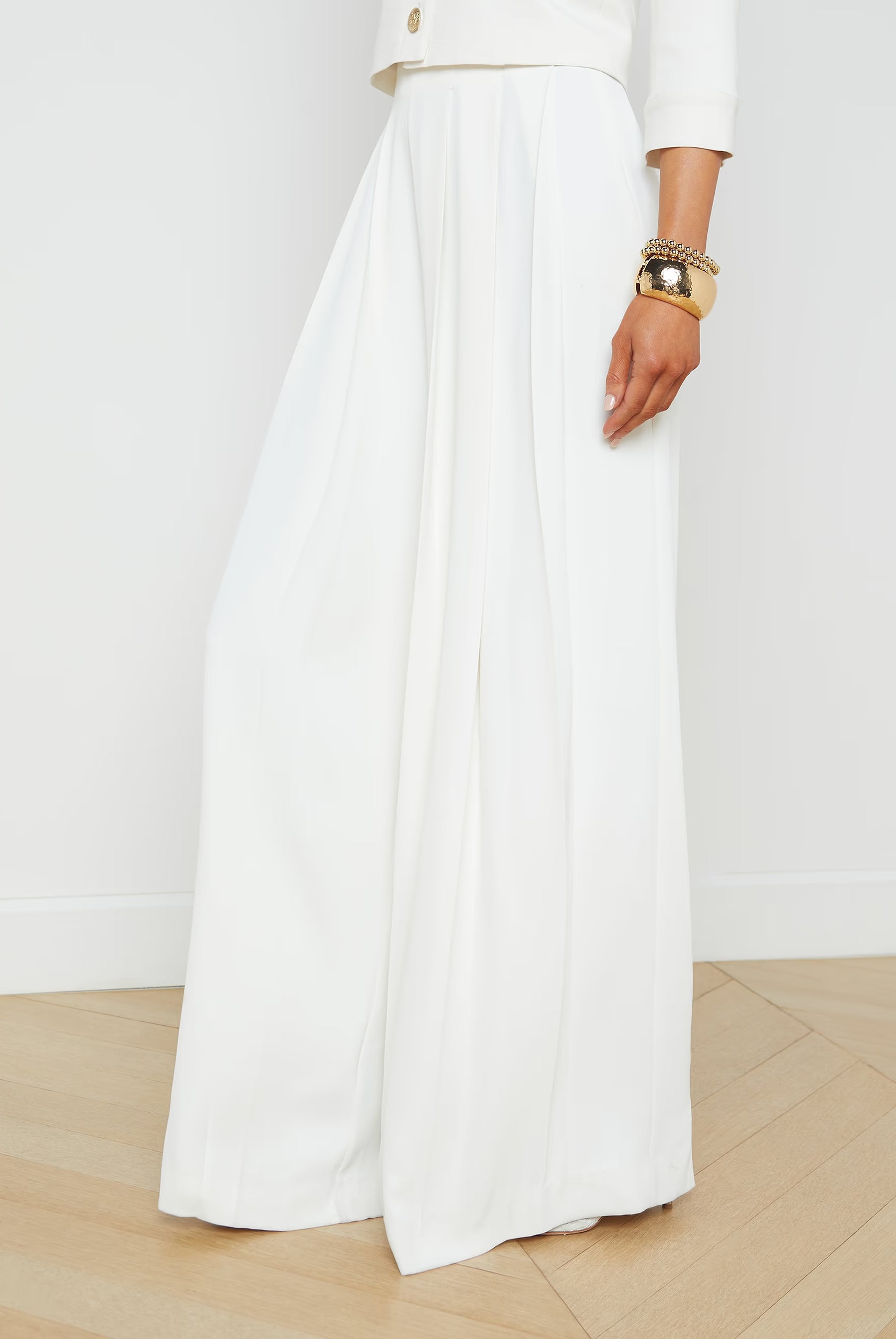 Nova Pleated Wide-Leg Pant - Ivory by L'agence — view 3