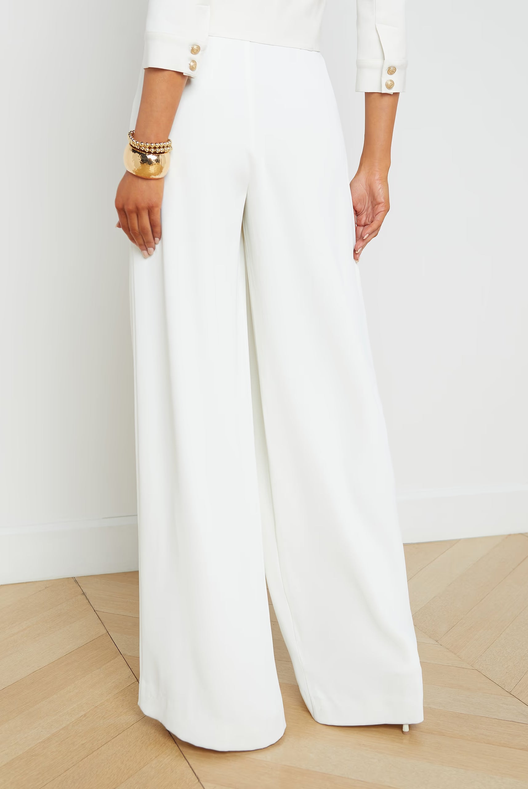 Nova Pleated Wide-Leg Pant - Ivory by L'agence — view 4