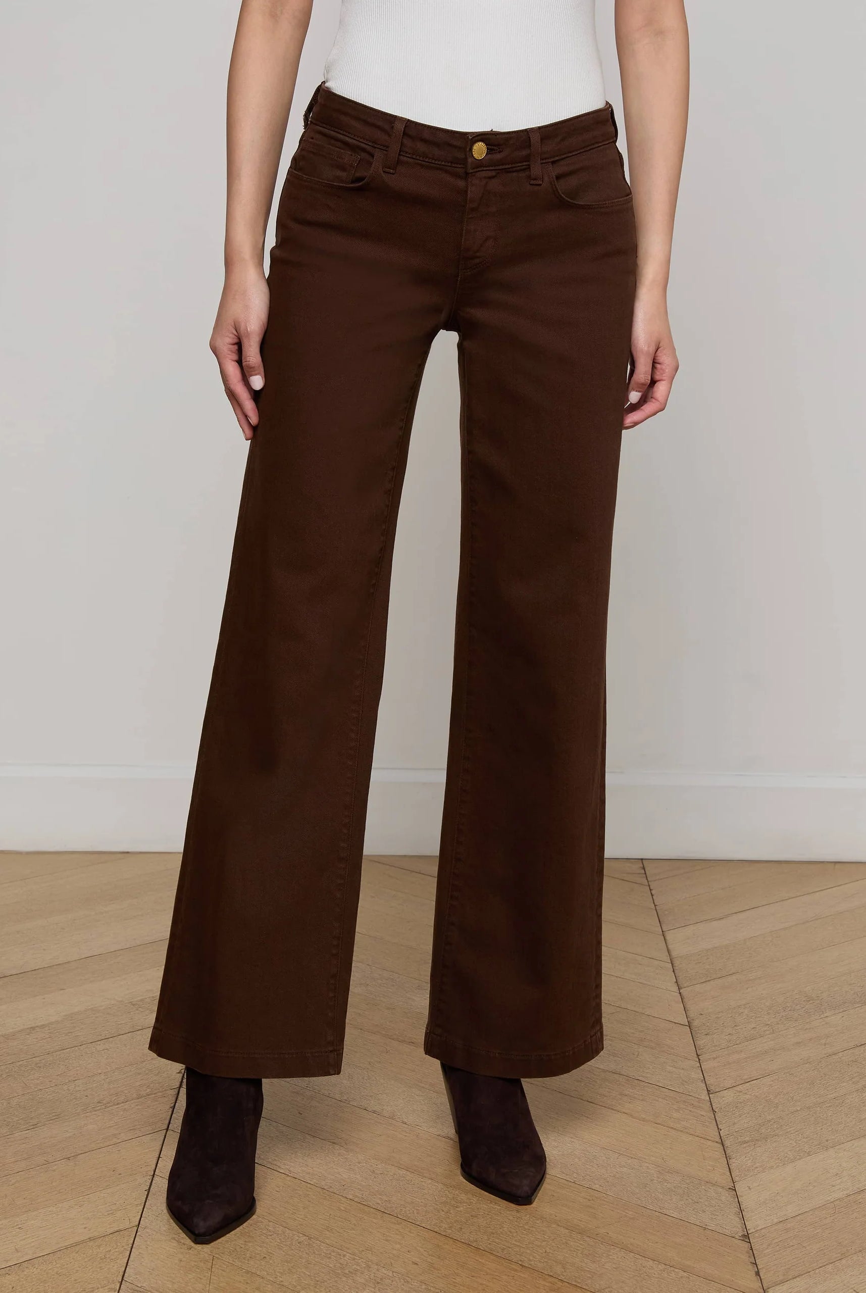Joanne Low-Rise Wide-Leg Jean - Brown by L'agence — alternate view