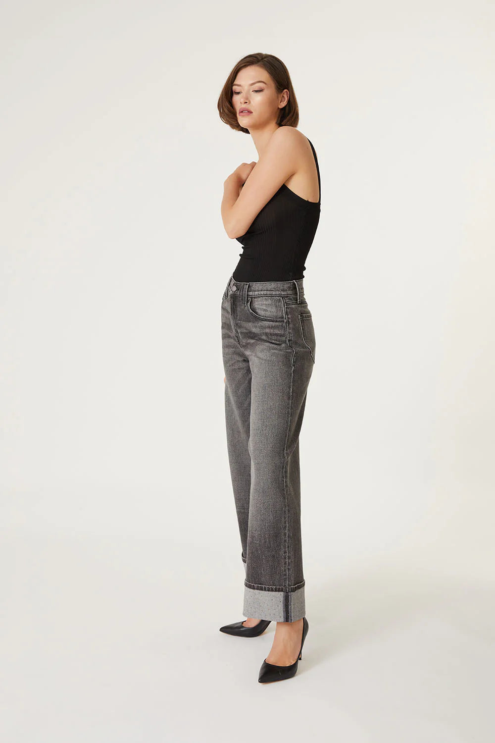 Tribeca Wide Cuff Jean - Black Diamond by Level 99 — alternate view