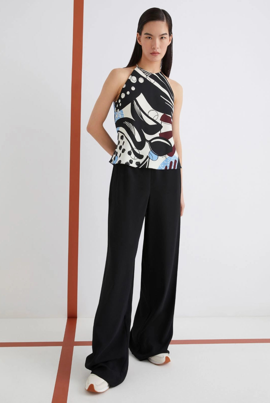 Stilla Sheer Stripe Satin Trousers - Black by Marella | 25 South Boutiques