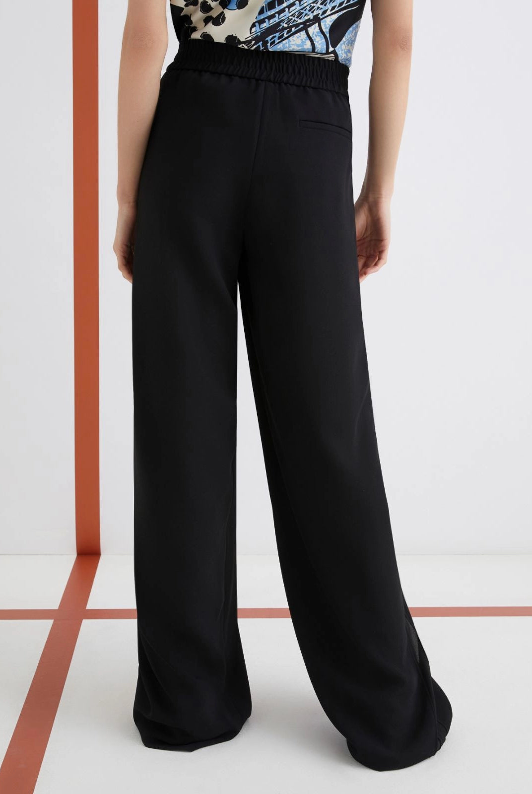 Stilla Sheer Stripe Satin Trousers - Black by Marella — view 3