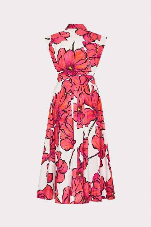 Jules Windflower Pastel Poplin Midi Dress - Coral Multi by Milly — view 5