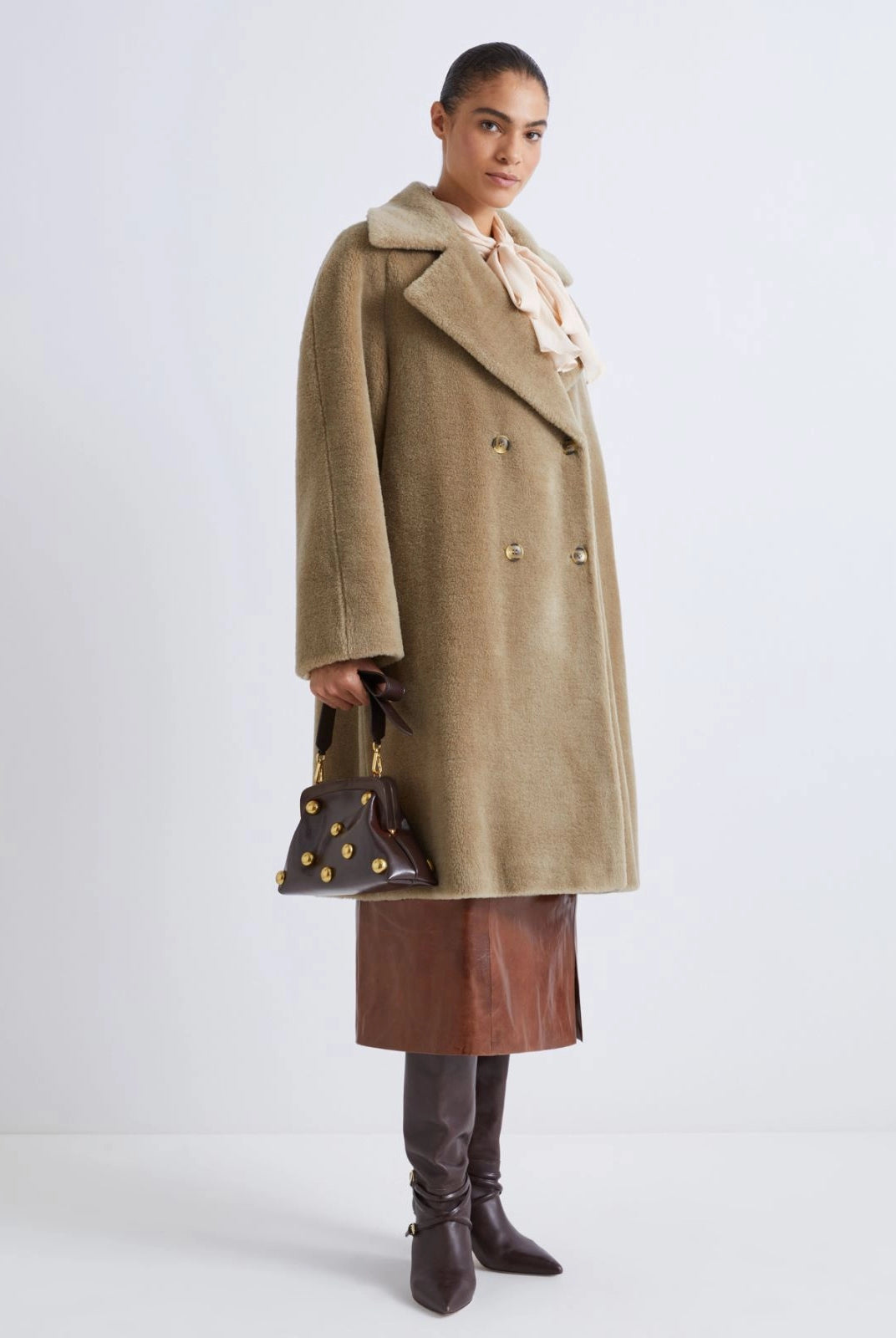 Rosalia Double Breasted Coat - Tan Olive by Marella — view 3