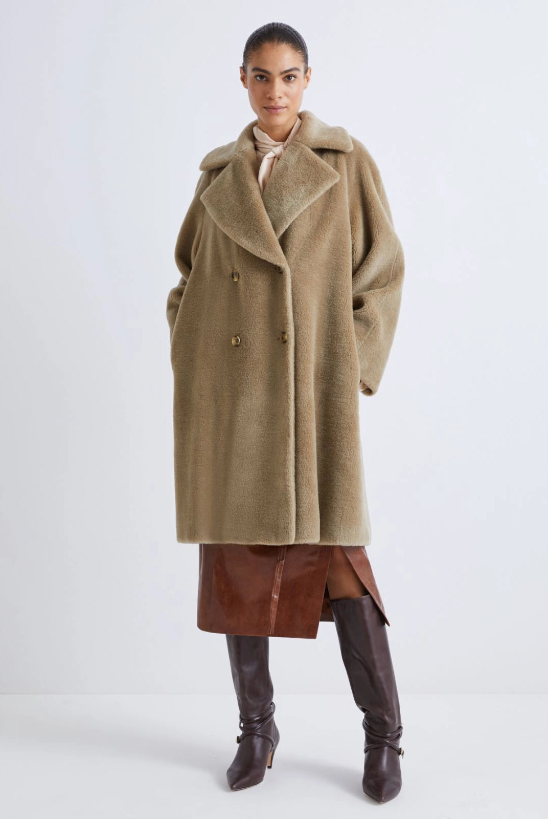 Rosalia Double Breasted Coat - Tan Olive by Marella | 25 South Boutiques