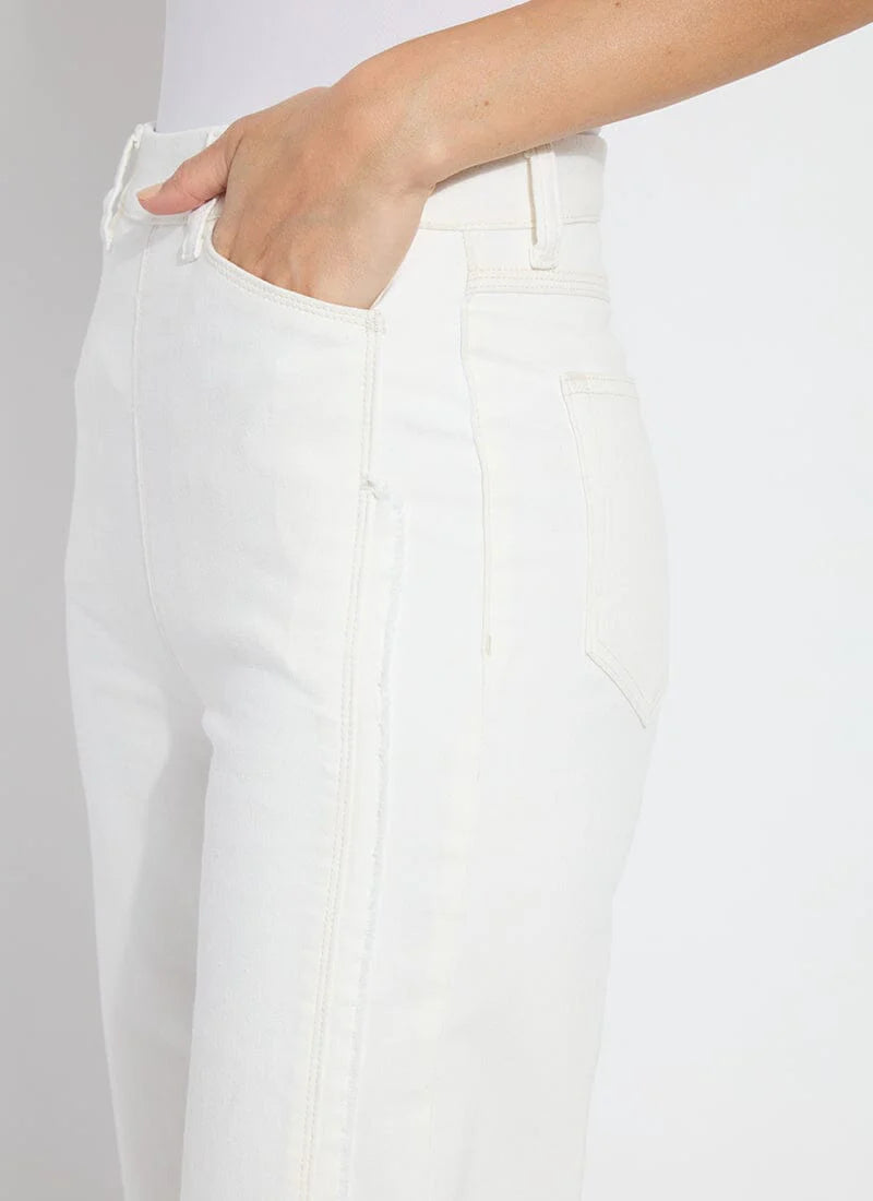 Noah Hi Waist Crop Wide Fringe Denim - Ecru White by Lysse — view 4