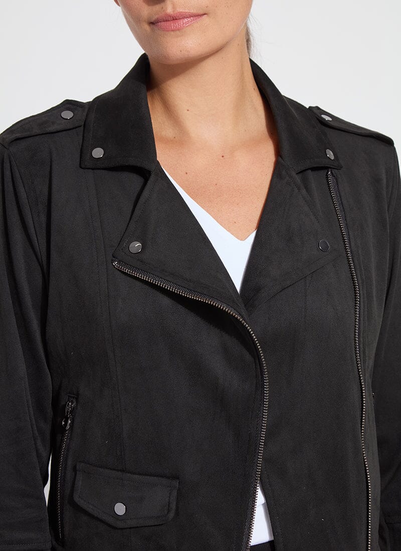 Amelia Moto Vegan Suede Jacket - Black by Lysse — alternate view