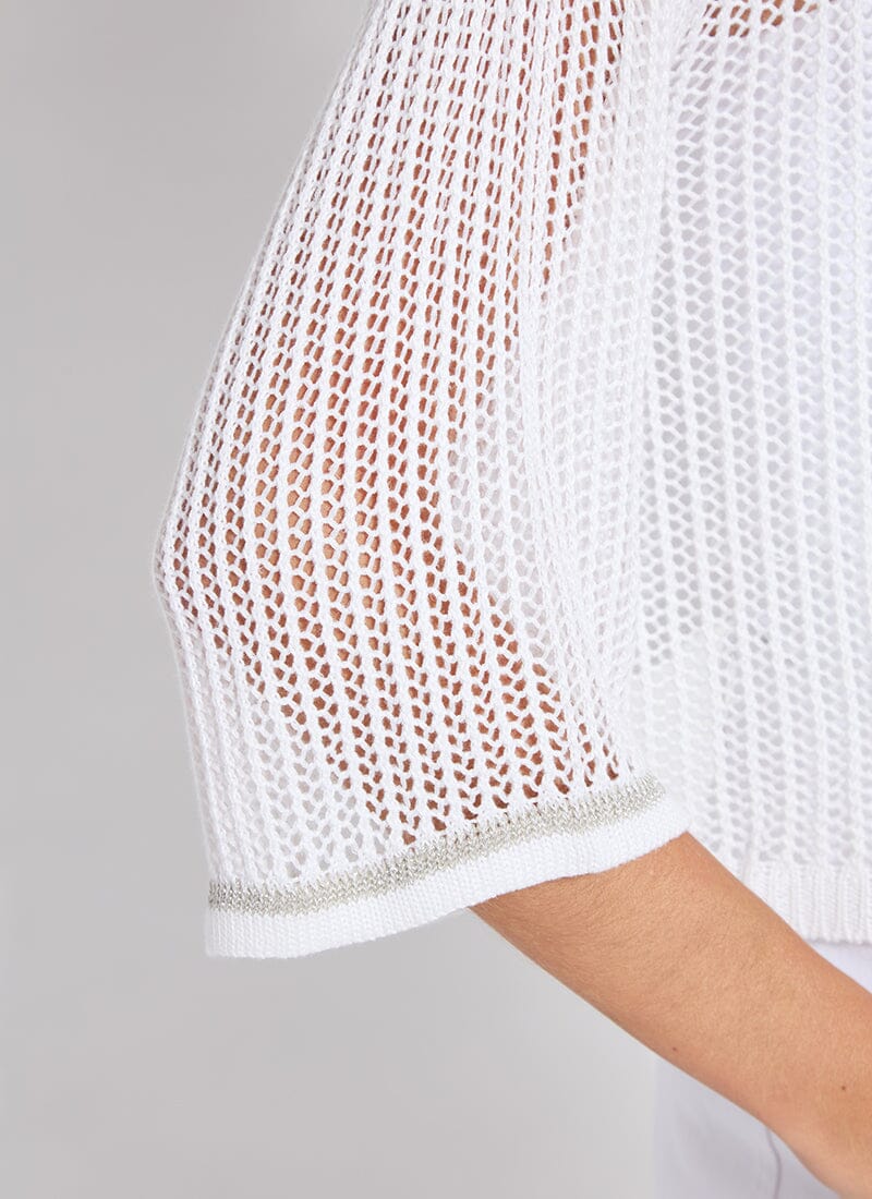 Elera Linen Mesh Cardigan - Off White by Lysse — view 3