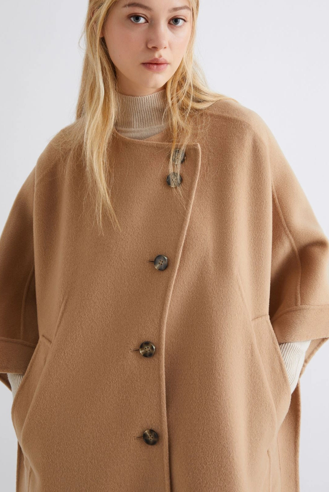 Cantore Wool Blend Cape - Camel by Marella — view 3