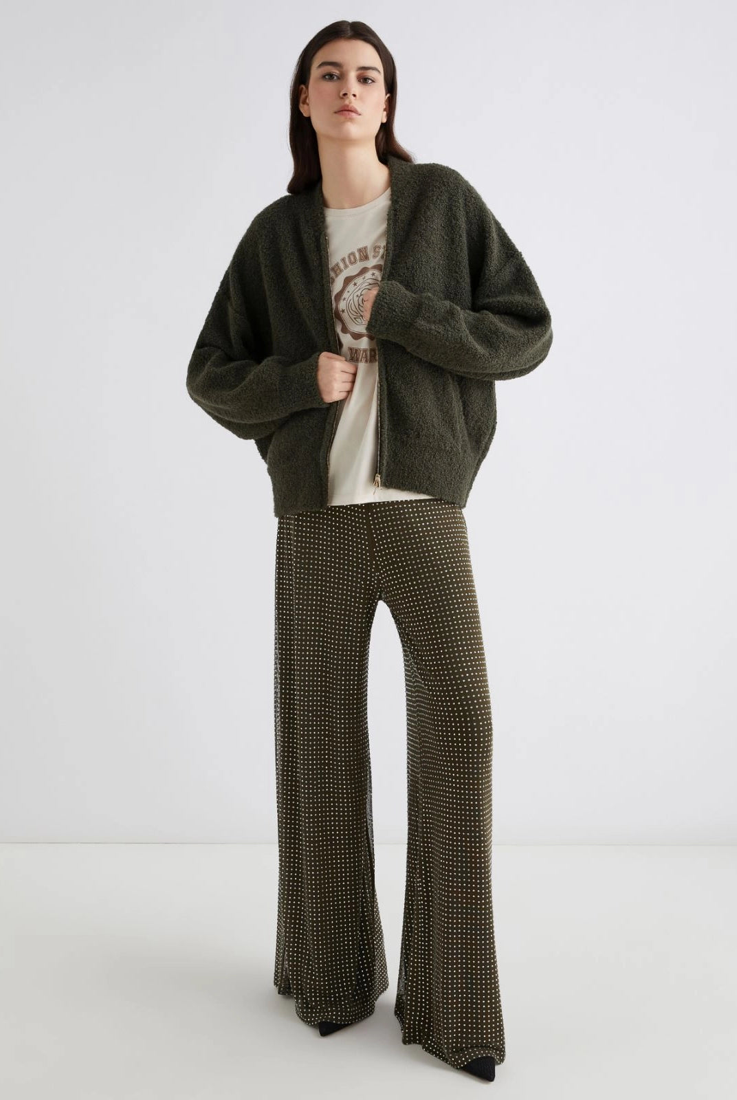 Oronte Bouclé Bomber Jacket - Khaki by Marella — view 4