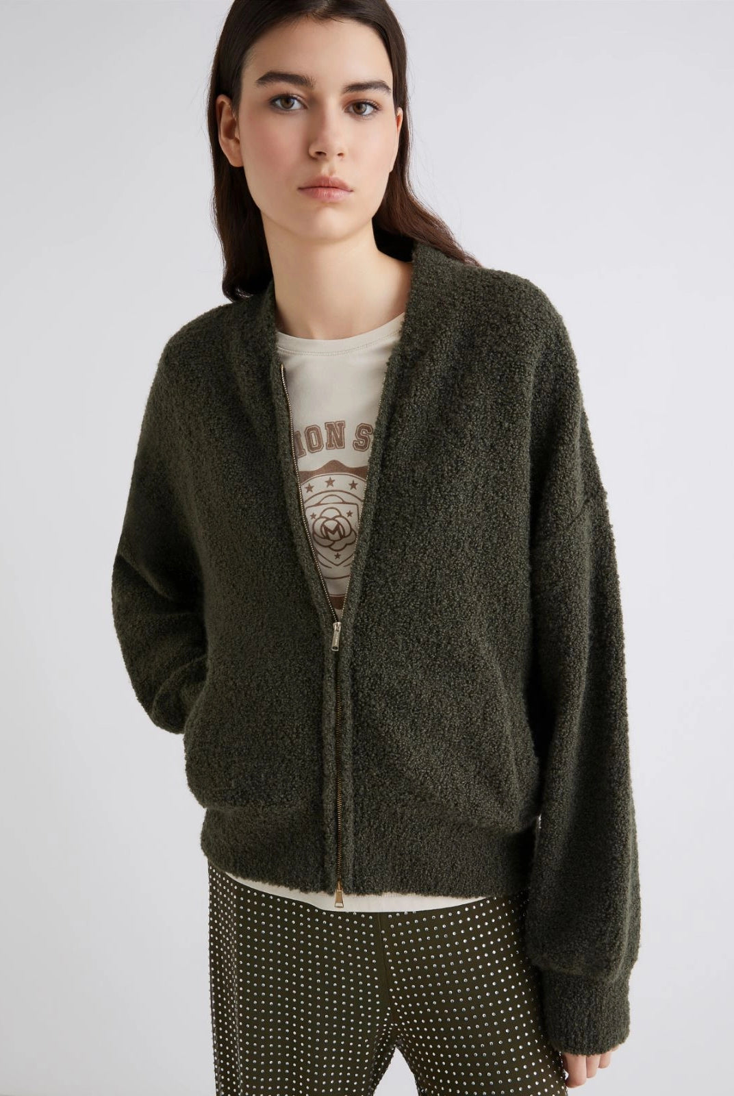 Oronte Bouclé Bomber Jacket - Khaki by Marella | 25 South Boutiques