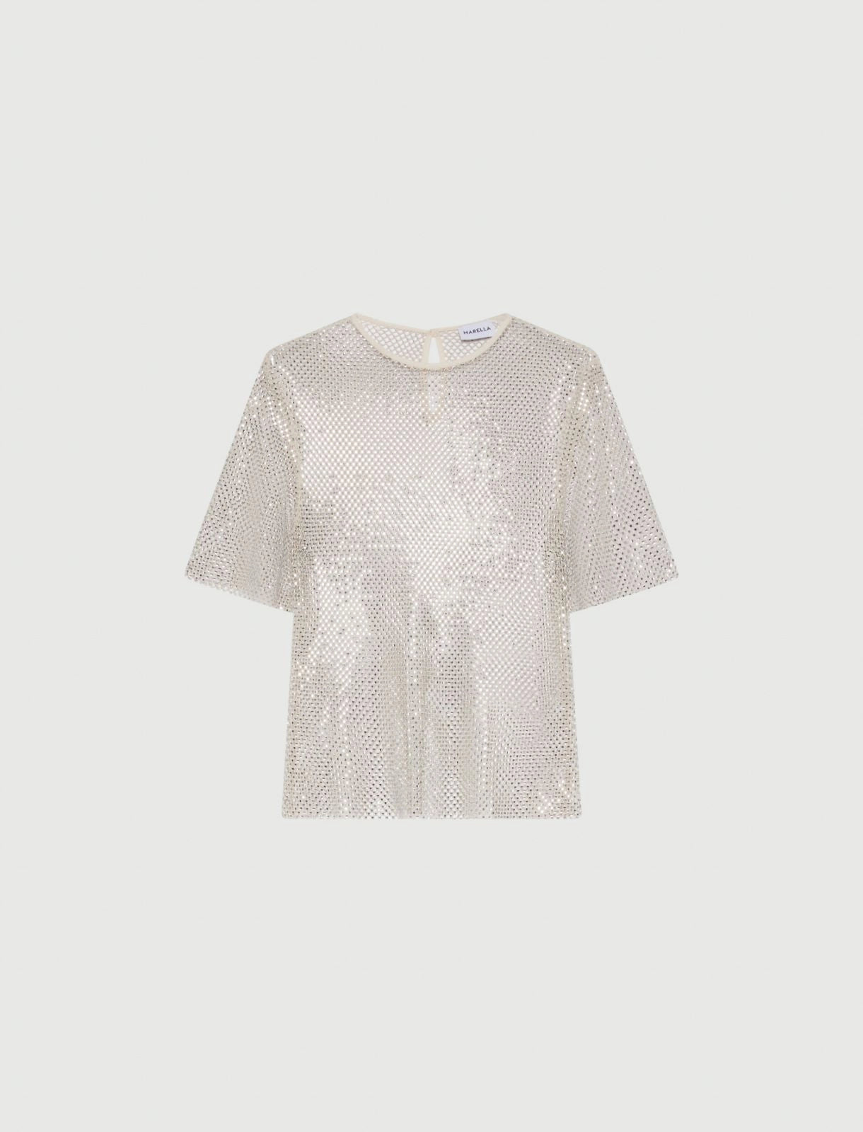 Lodola Rhinestone Mesh Shirt - Wool White by Marella — view 6